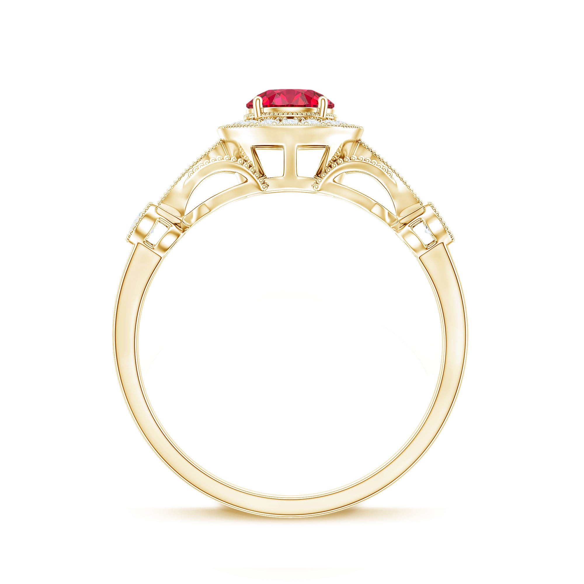 Antique Inspired Lab Created Ruby and Diamond Engagement Ring AAAA - Rosec Jewels