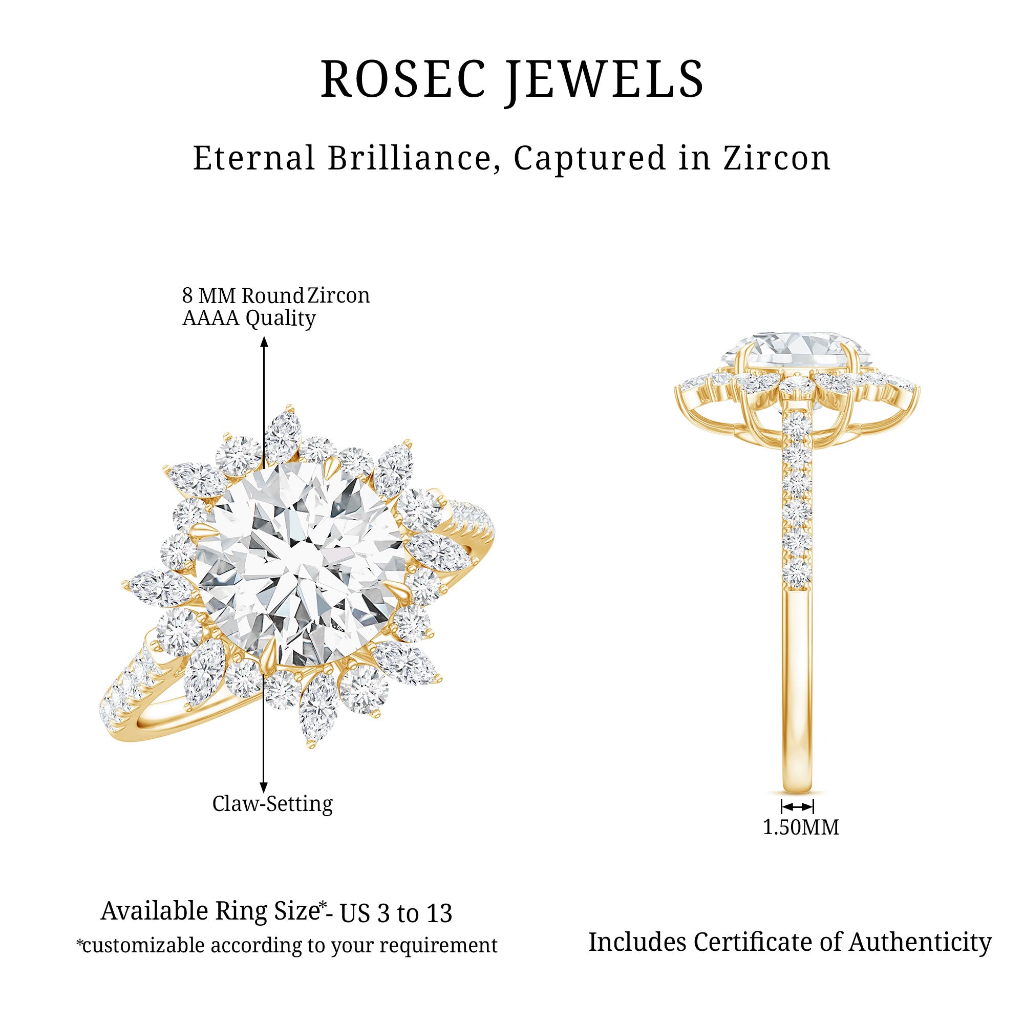 3 CT Round Zircon Floral Halo Statement Ring AAAA - Rosec Jewels