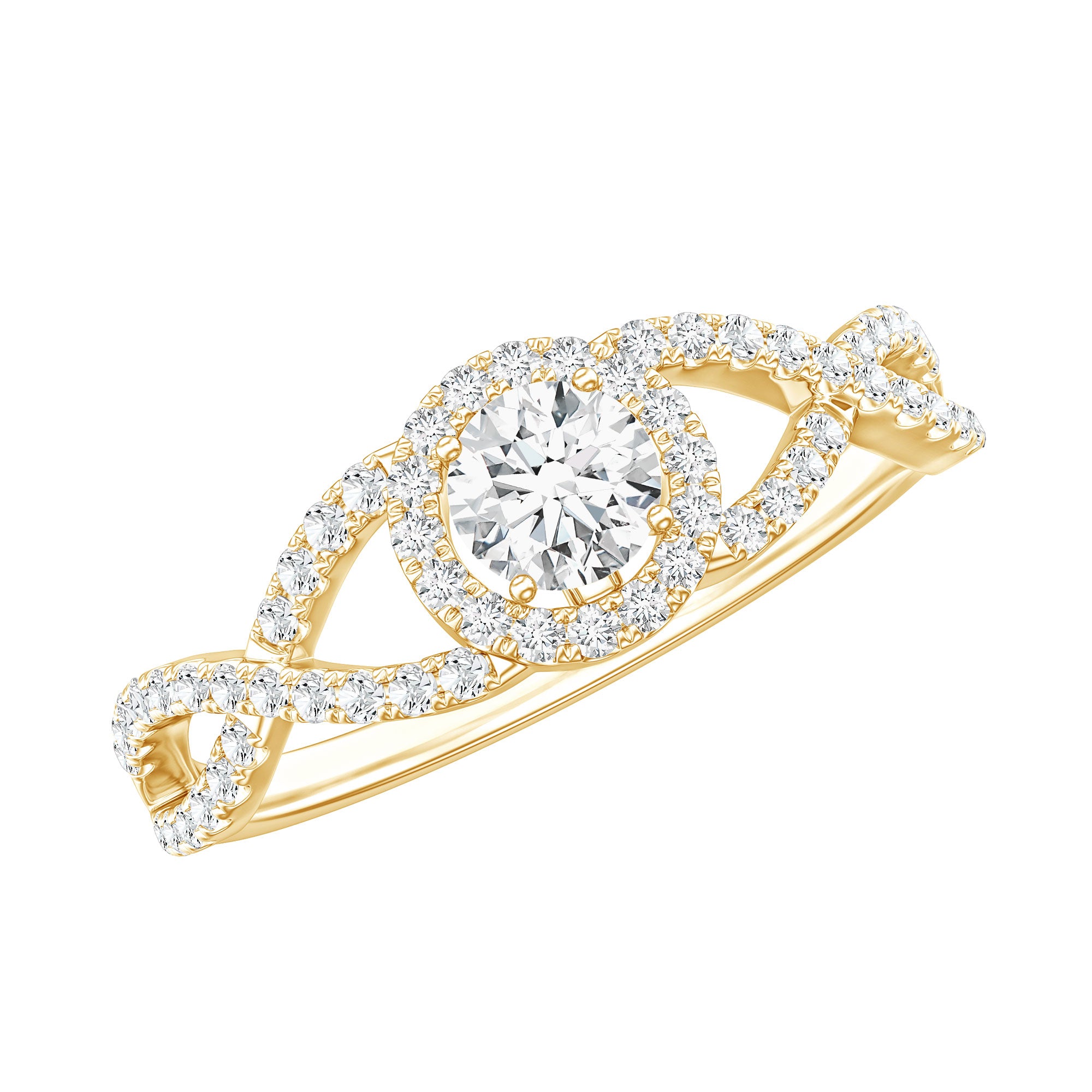 Round Shape Moissanite Crossover Engagement Ring for Women D-VS1 - Rosec Jewels