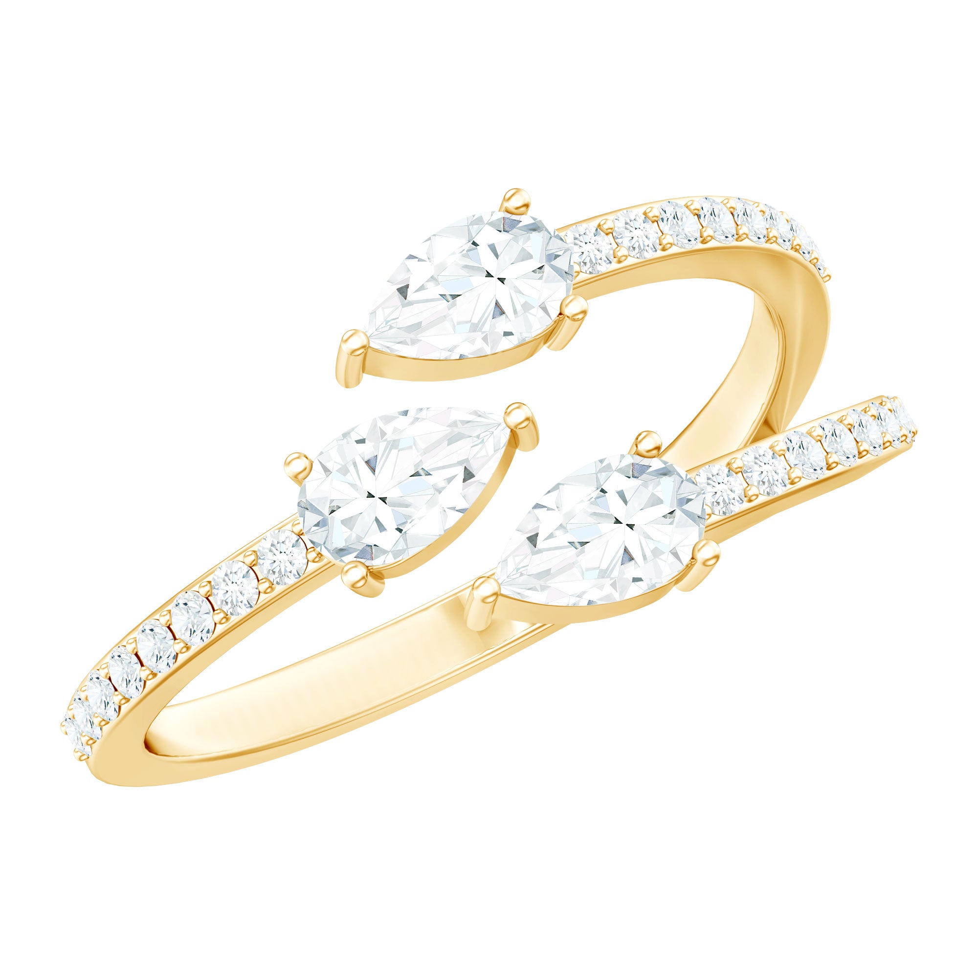 East West Style Moissanite 3 Stone Wrap Ring D-VS1 - Rosec Jewels