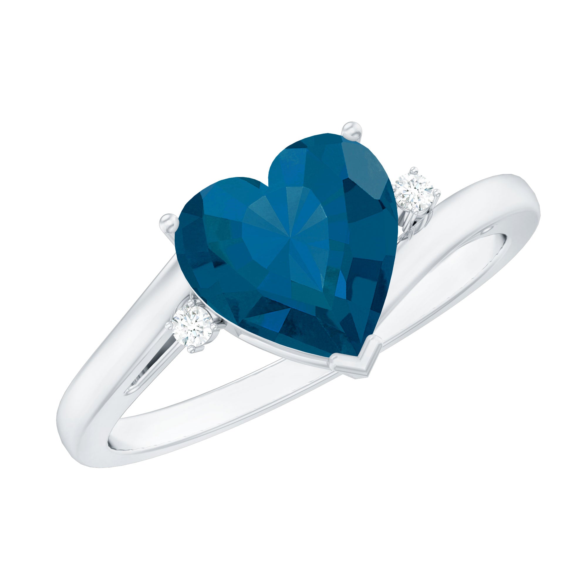 Heart Shaped London Blue Topaz Engagement Ring with Diamonds