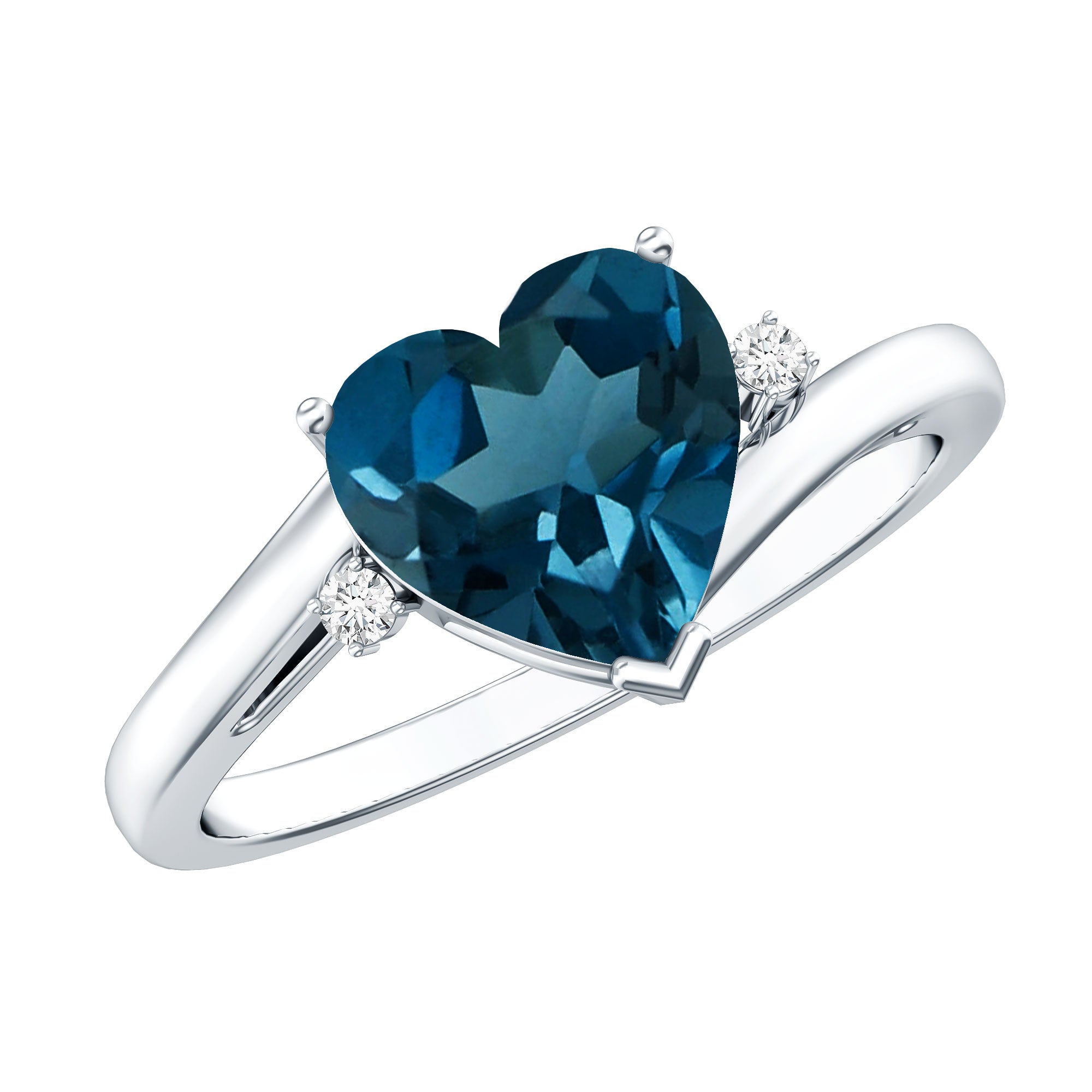 Heart Shaped London Blue Topaz Engagement Ring with Diamonds AAA - Rosec Jewels