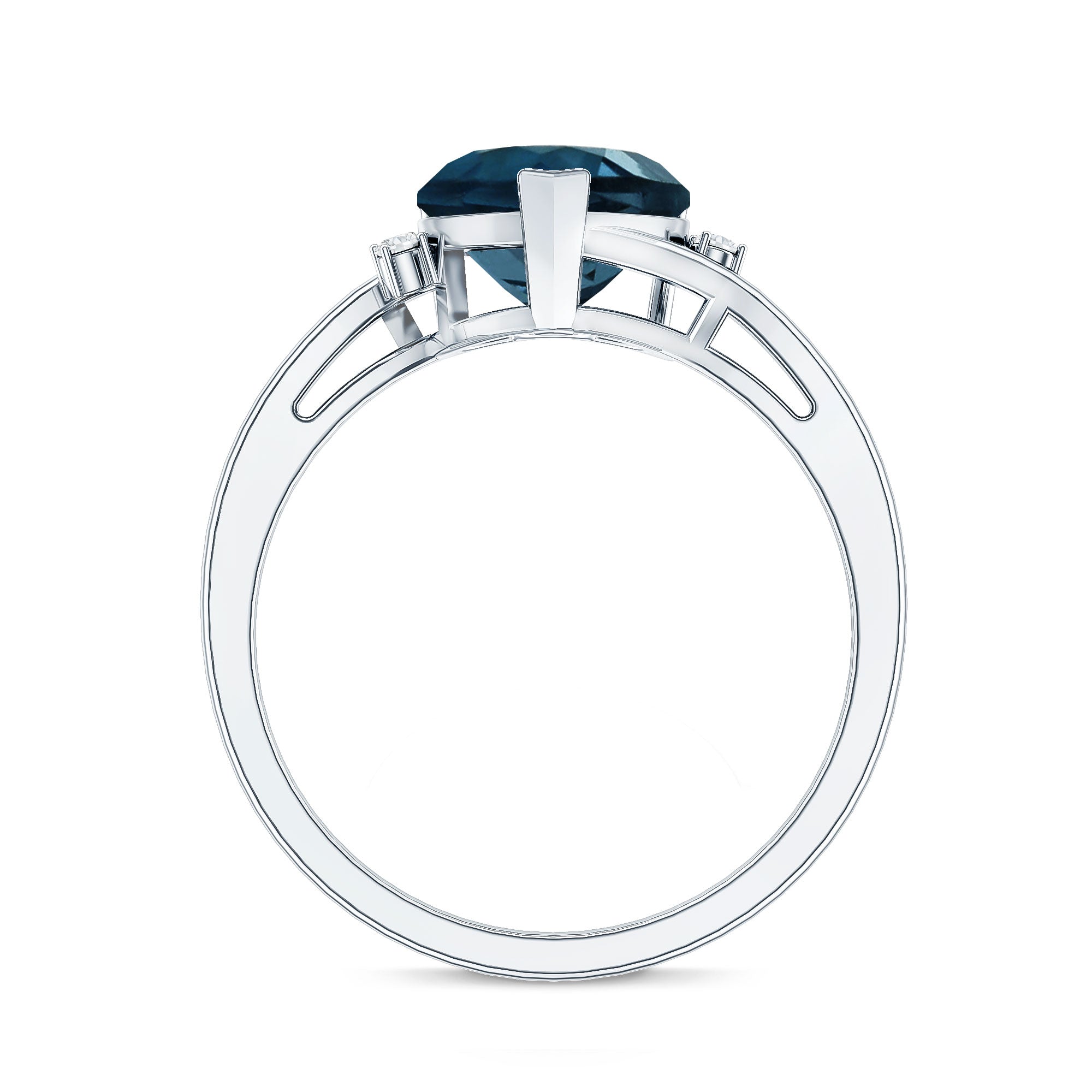 Heart Shaped London Blue Topaz Engagement Ring with Diamonds AAA - Rosec Jewels