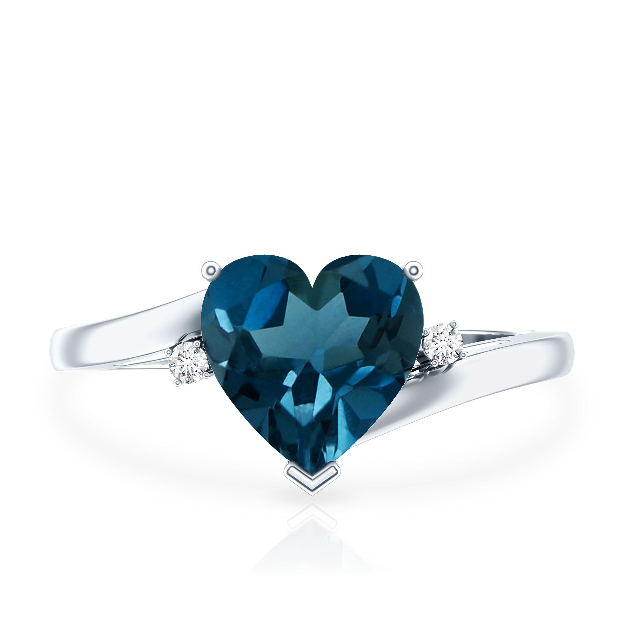 Heart Shaped London Blue Topaz Engagement Ring with Diamonds AAA - Rosec Jewels
