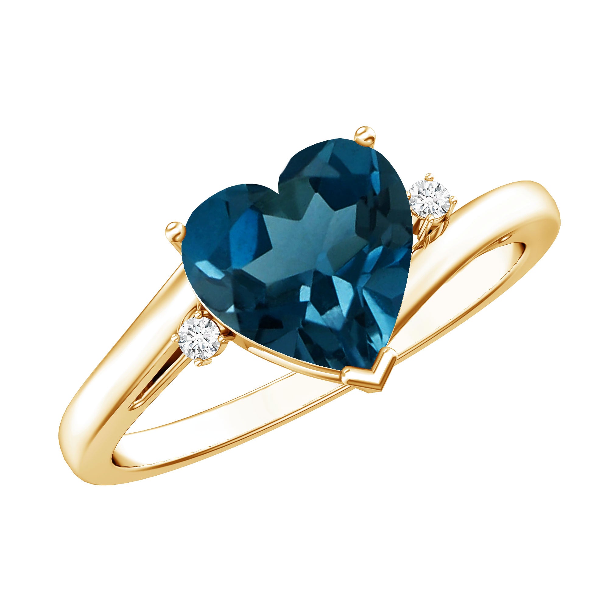 Heart Shaped London Blue Topaz Engagement Ring with Diamonds AAA - Rosec Jewels