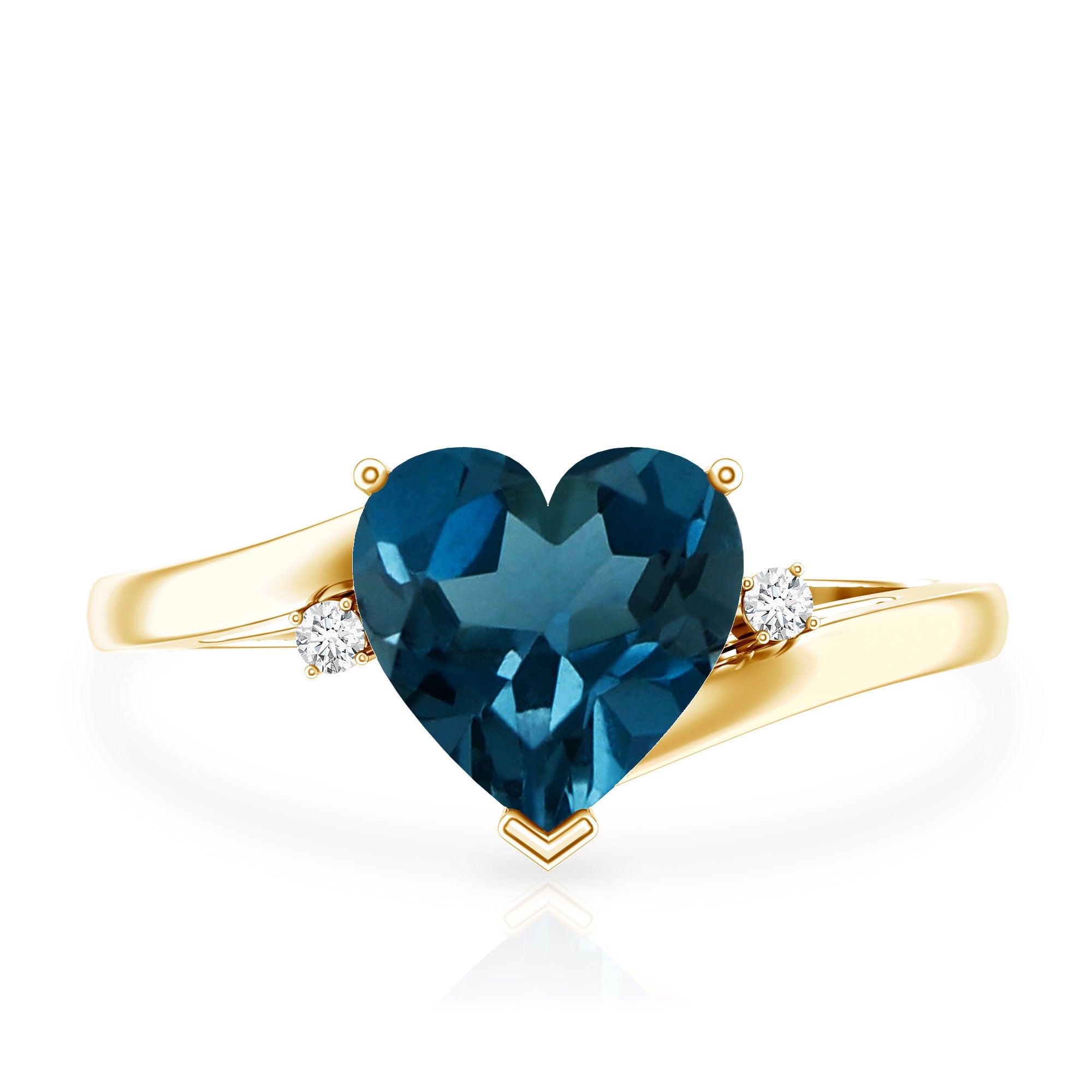 Heart Shaped London Blue Topaz Engagement Ring with Diamonds AAA - Rosec Jewels