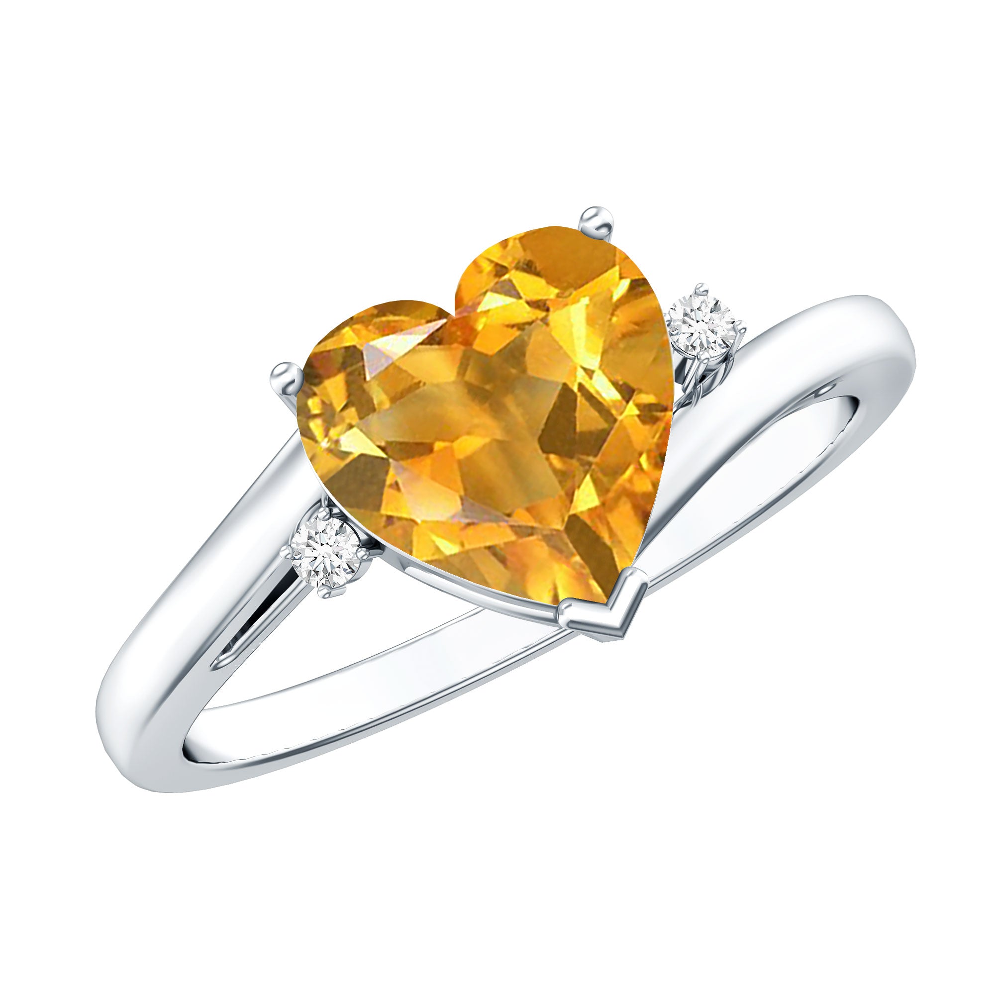 Natural 8mm Citrine Heart Engagement Ring with Diamond AAA - Rosec Jewels