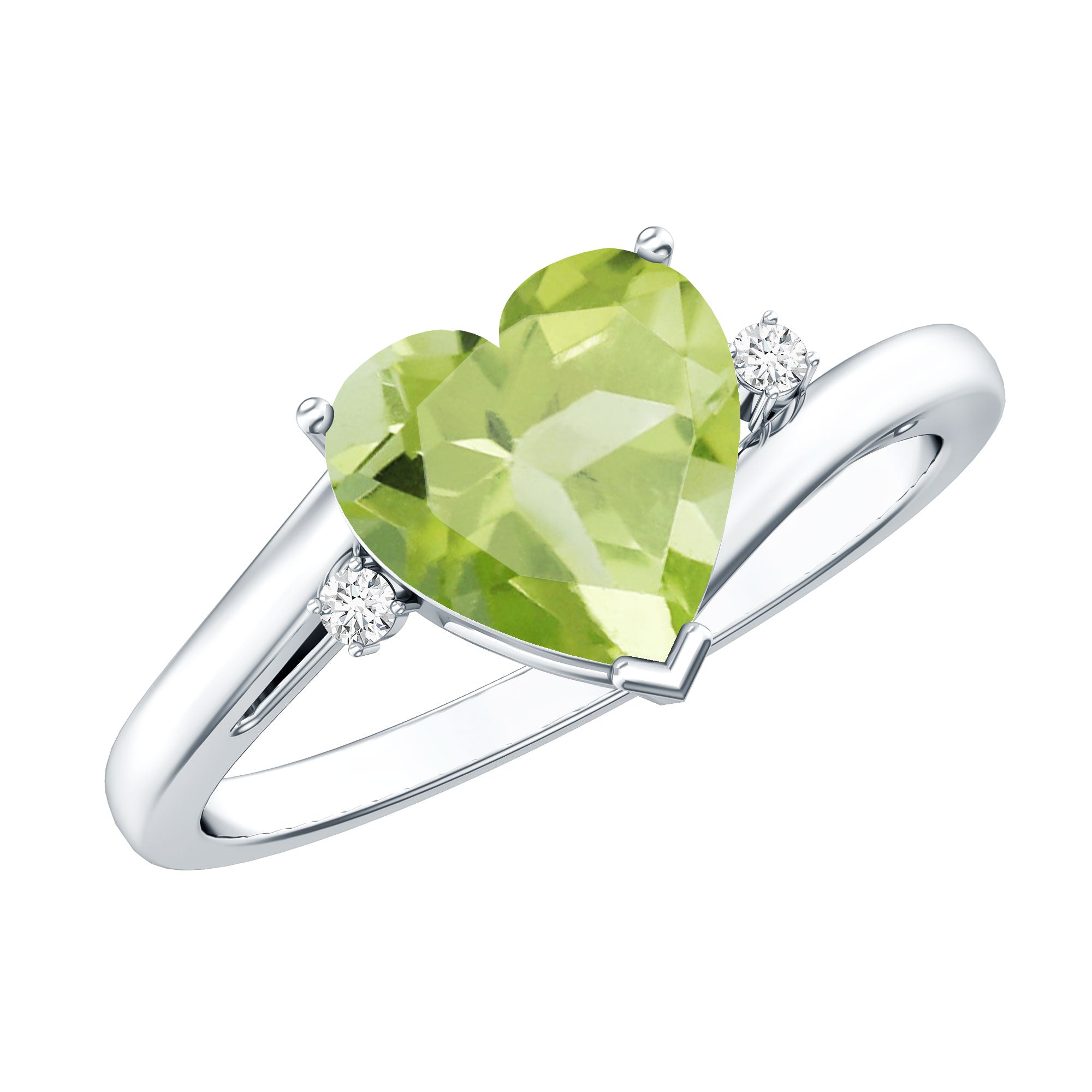 Real 2 Carat Peridot Heart Engagement Ring with Diamond AAA - Rosec Jewels