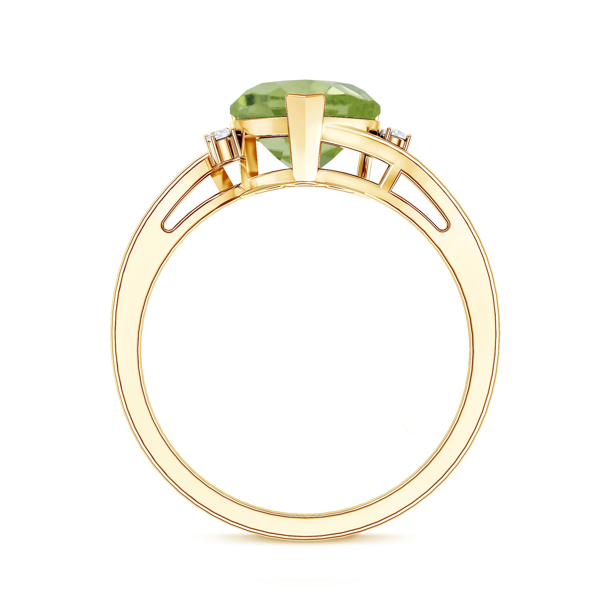 Real 2 Carat Peridot Heart Engagement Ring with Diamond AAA - Rosec Jewels