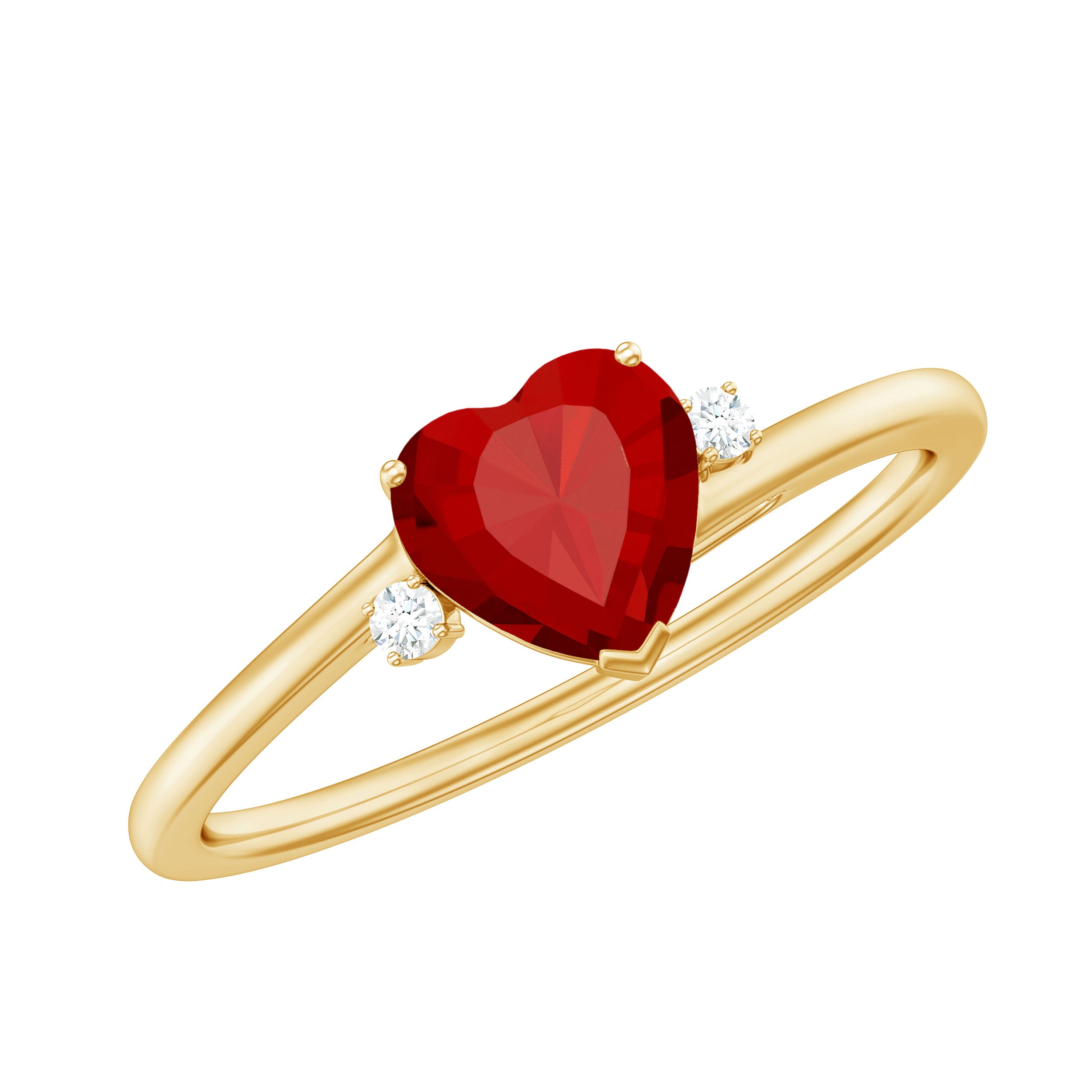 Rosec Jewels-Heart Shape Lab Grown Ruby Solitaire Promise Ring with Diamond