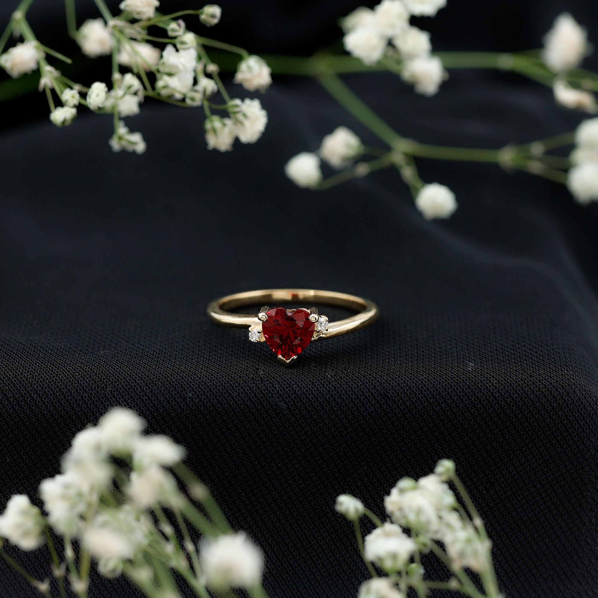 Rosec Jewels-Heart Shape Lab Grown Ruby Solitaire Promise Ring with Diamond