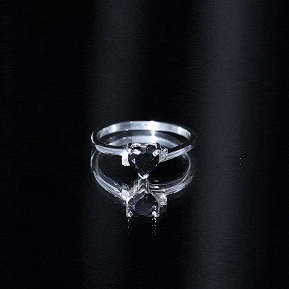 Rosec Jewels-Heart Shaped Black Onyx Engagement Ring with Diamonds