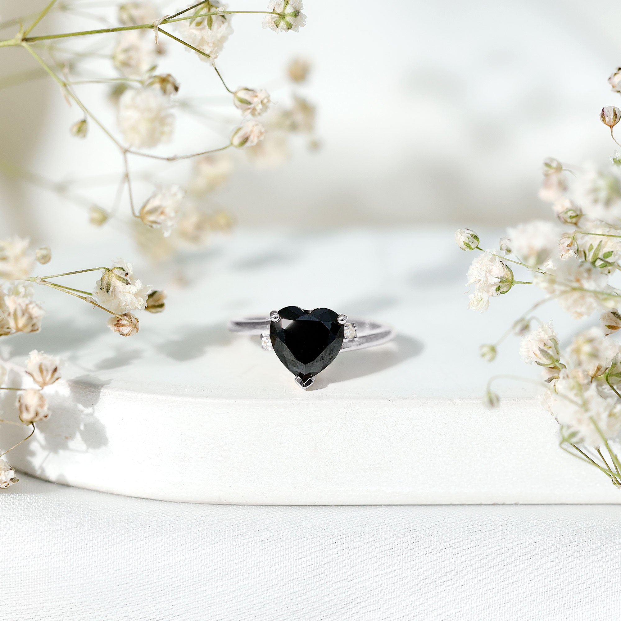 2 Carat Heart Shape Black Spinel Solitaire Engagement Ring AAA - Rosec Jewels