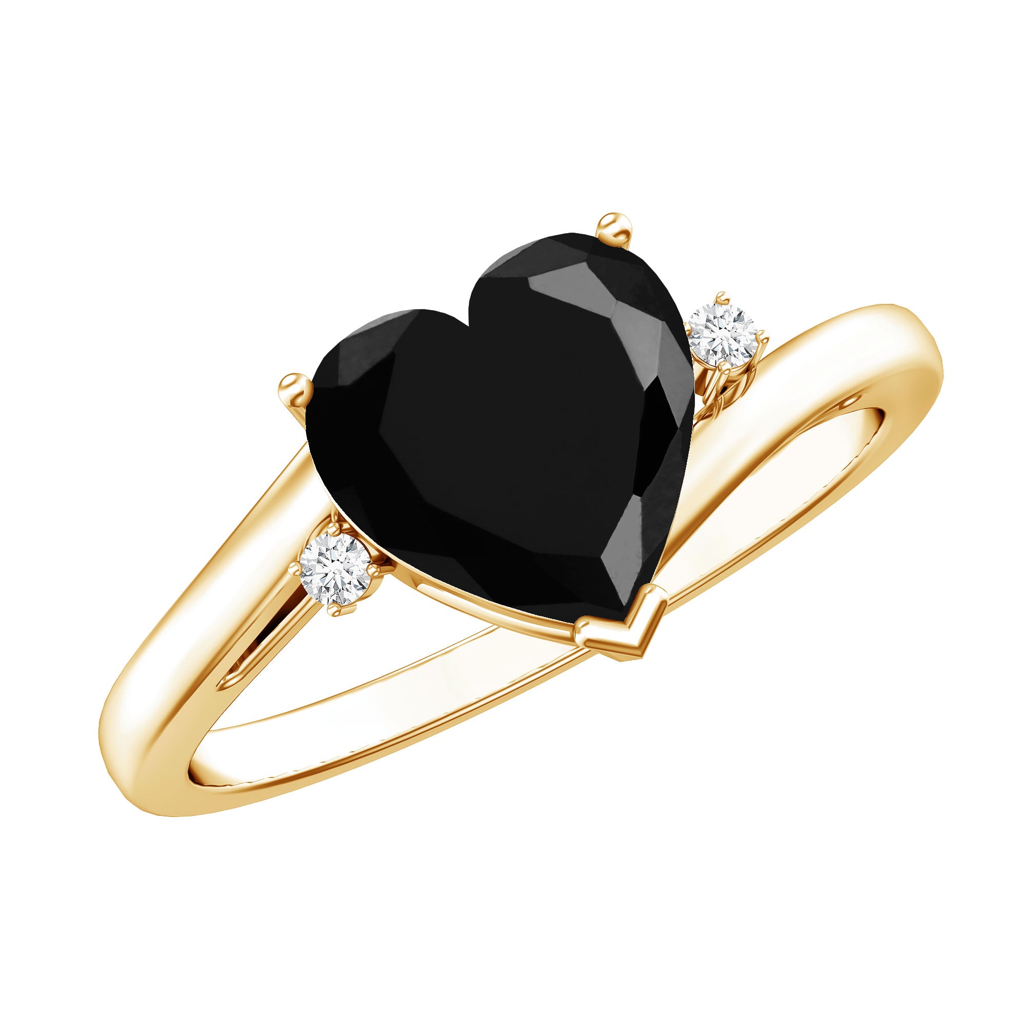 2 Carat Heart Shape Black Spinel Solitaire Engagement Ring AAA - Rosec Jewels