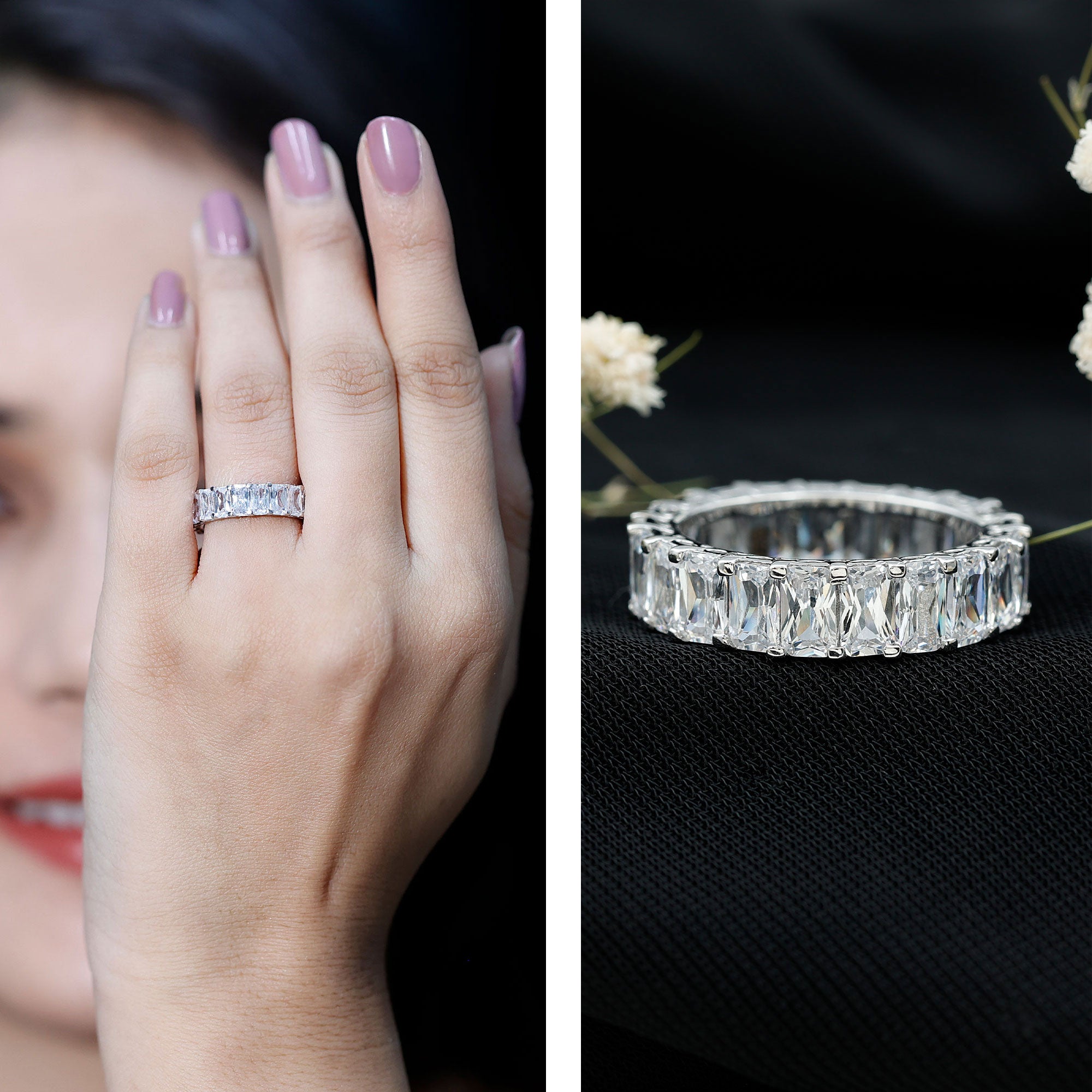 Emerald Cut Zircon Full Eternity Band Ring AAAA - Rosec Jewels