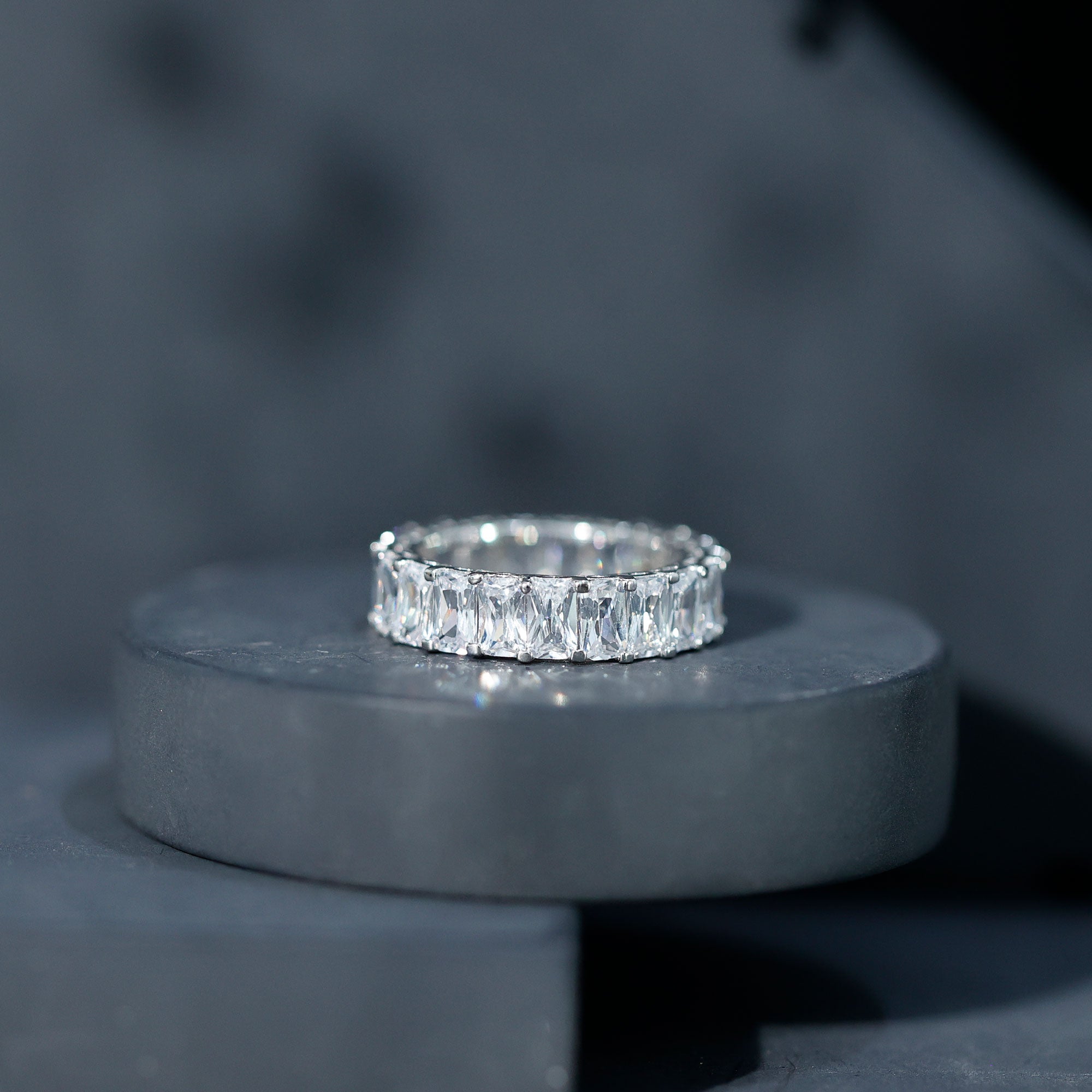 Emerald Cut Zircon Full Eternity Band Ring AAAA - Rosec Jewels