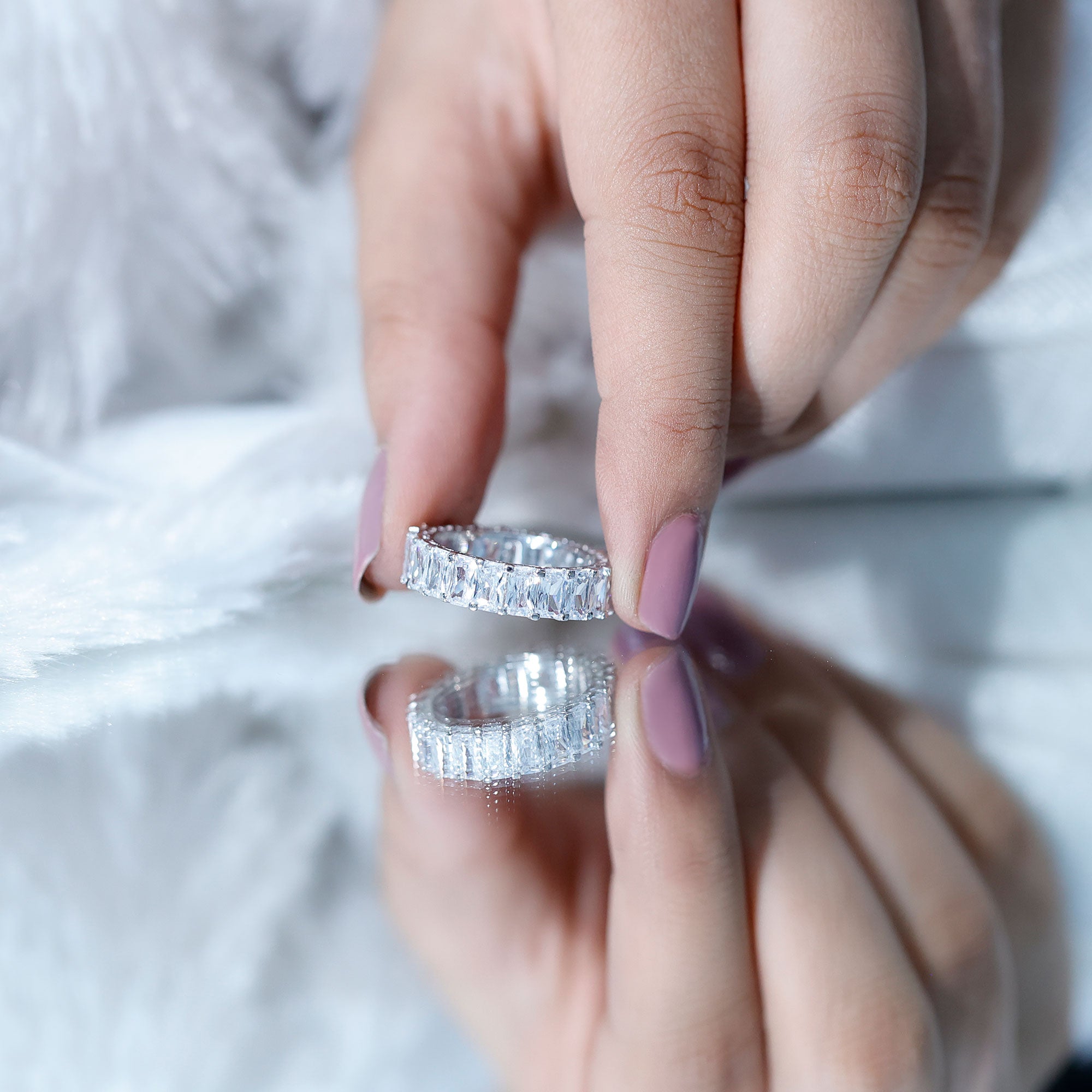 Emerald Cut Zircon Full Eternity Band Ring AAAA - Rosec Jewels
