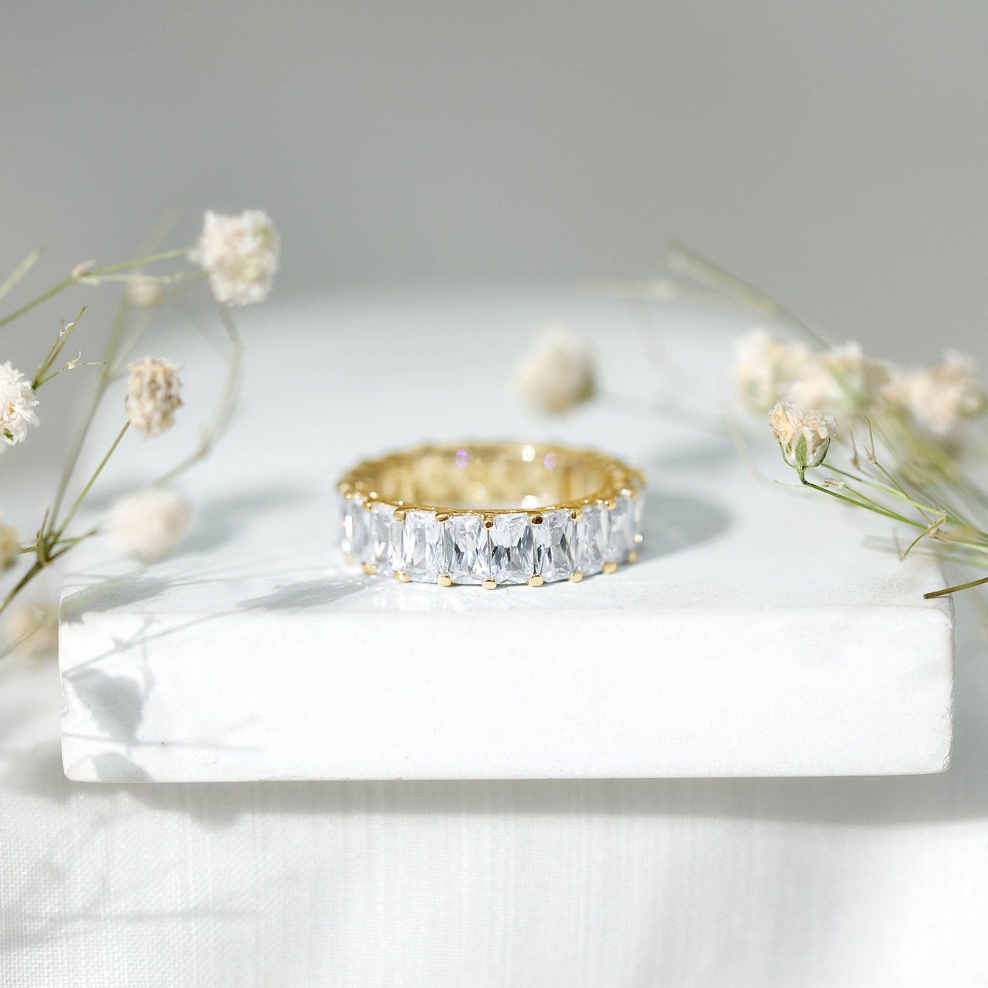 Emerald Cut Zircon Full Eternity Band Ring AAAA - Rosec Jewels