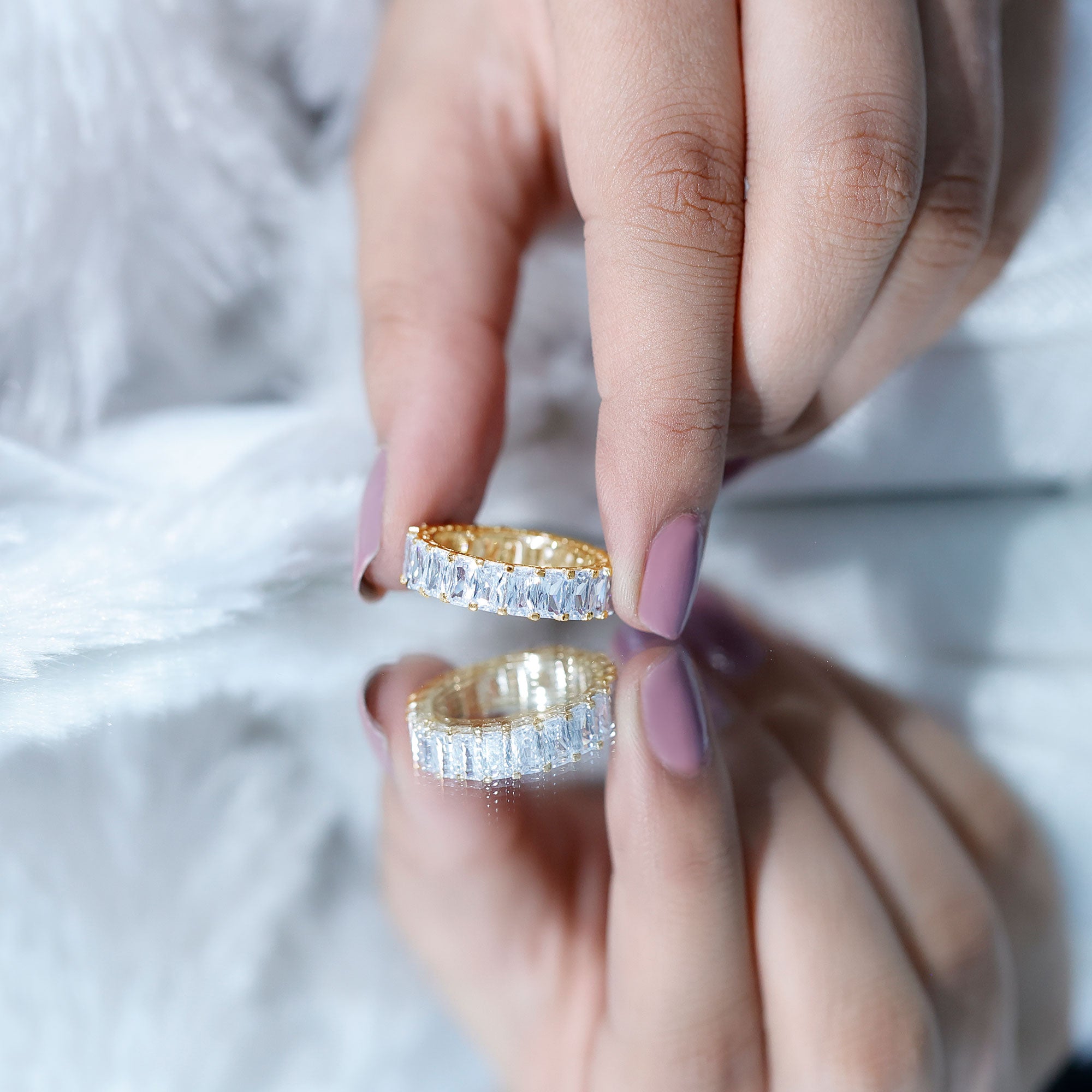 Emerald Cut Zircon Full Eternity Band Ring AAAA - Rosec Jewels