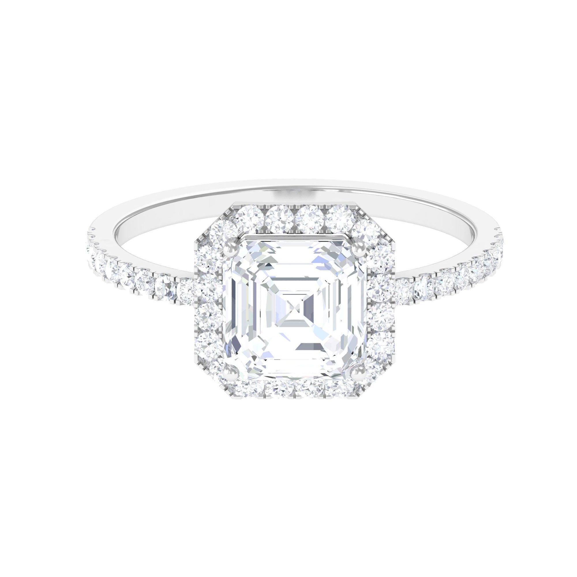 Asscher Cut Simulated Diamond Halo Engagement Ring