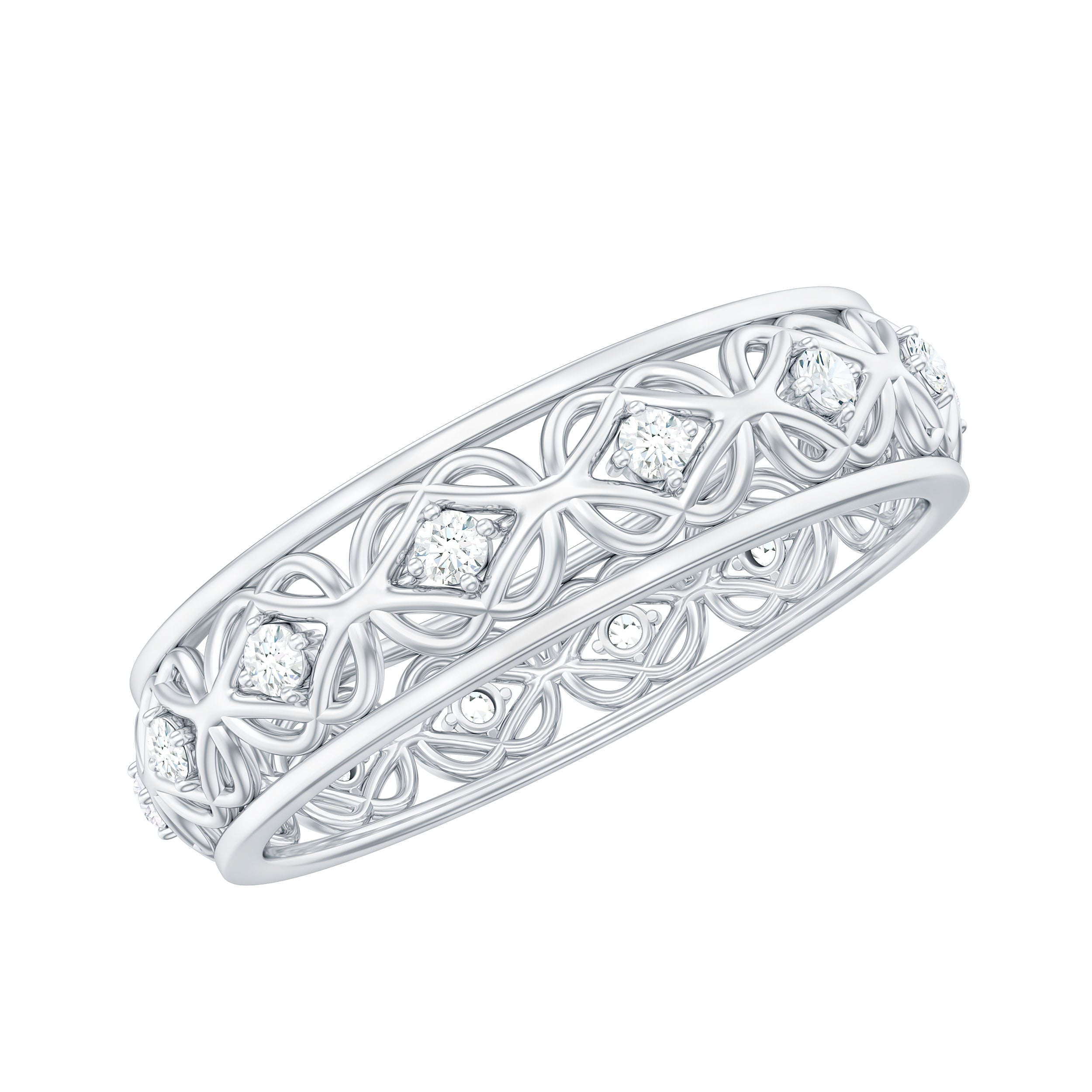 Vintage Inspired Zircon Celtic Knot Full Eternity Band Ring in Gold AAAA - Rosec Jewels