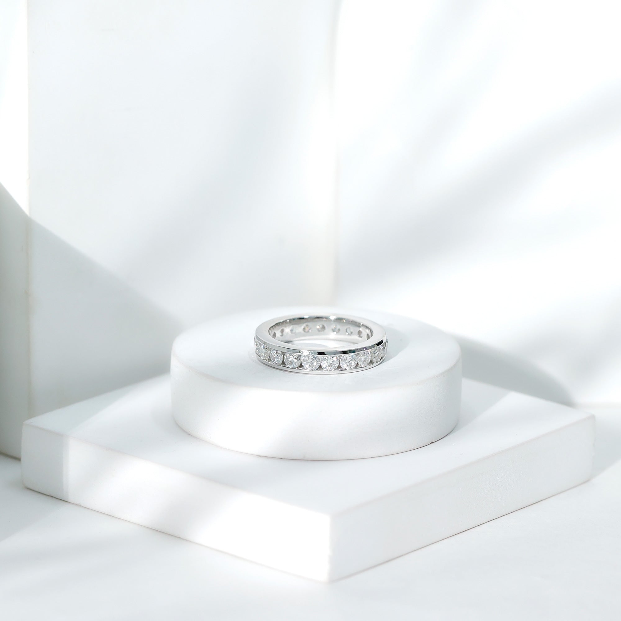 Channel Set Round Moissanite Full Eternity Band Ring D-VS1 - Rosec Jewels