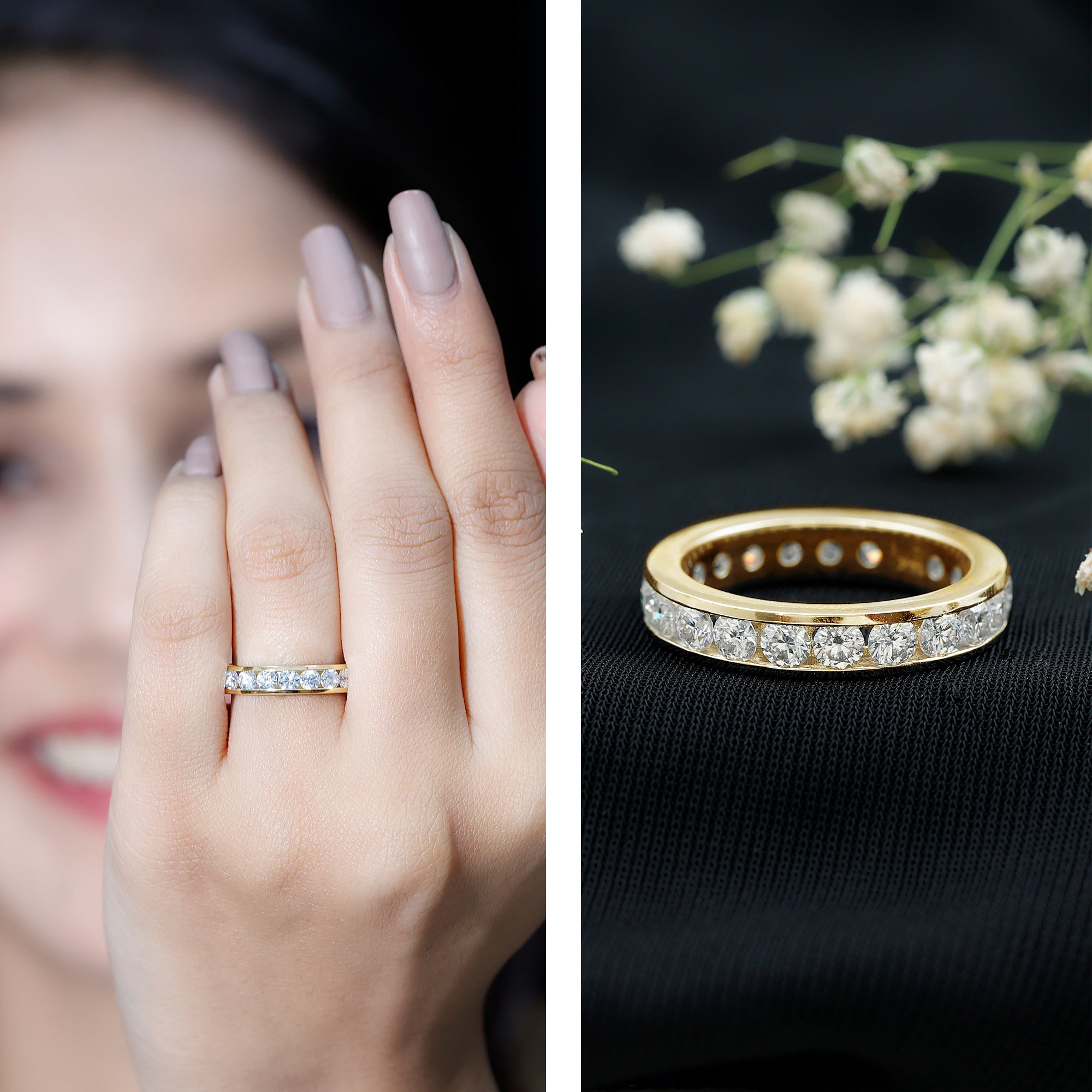 Channel Set Round Moissanite Full Eternity Band Ring D-VS1 - Rosec Jewels