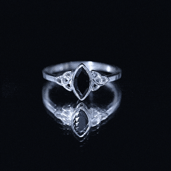Marquise Shape Black Spinel Solitaire Promise Ring AAA - Rosec Jewels