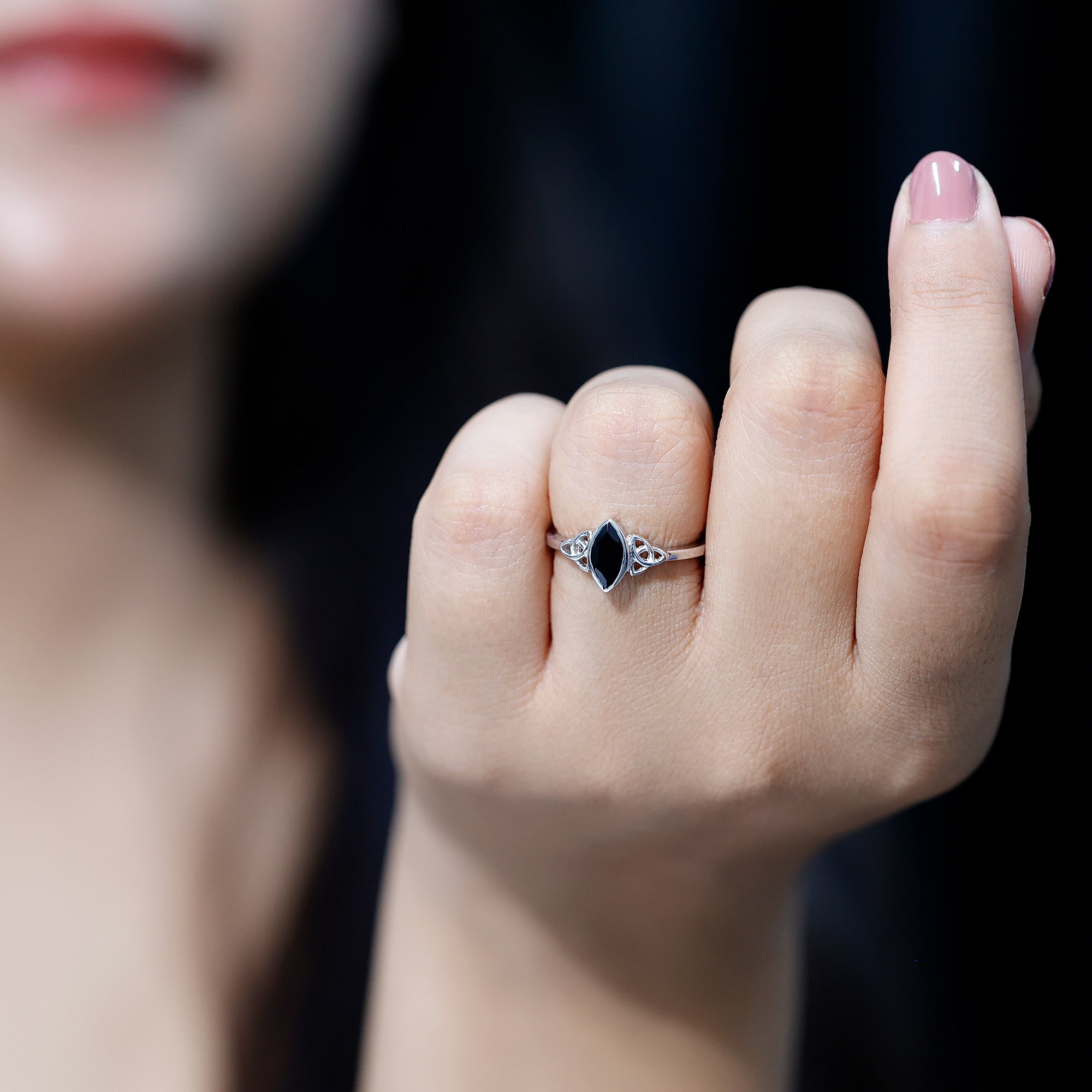 Marquise Shape Black Spinel Solitaire Promise Ring AAA - Rosec Jewels