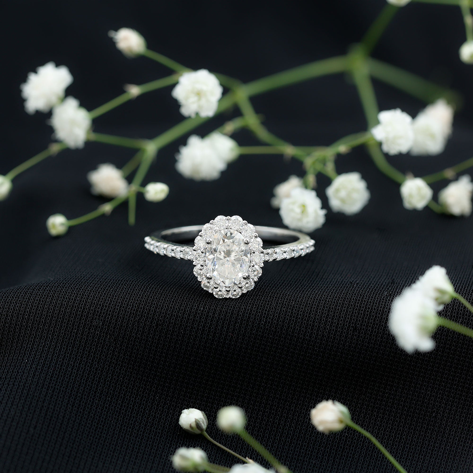 Certified 1.2 Carat Moissanite Oval Halo Engagement Ring for Women D-VS1 - Rosec Jewels