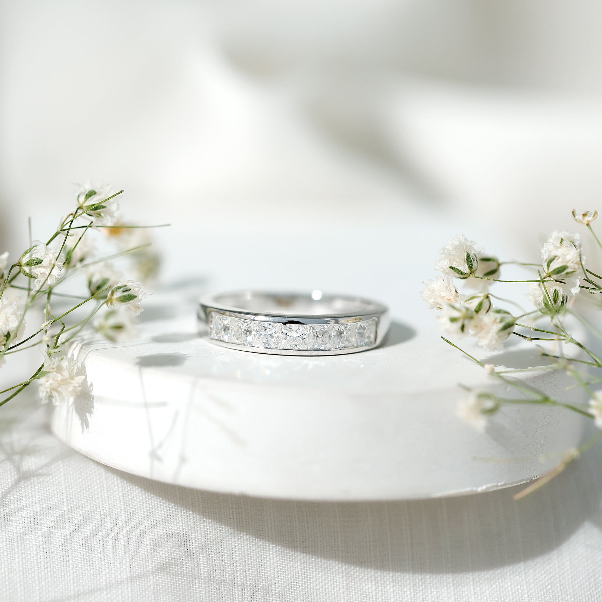 Princess Cut Moissanite Half Eternity Band in Channel Setting D-VS1 - Rosec Jewels