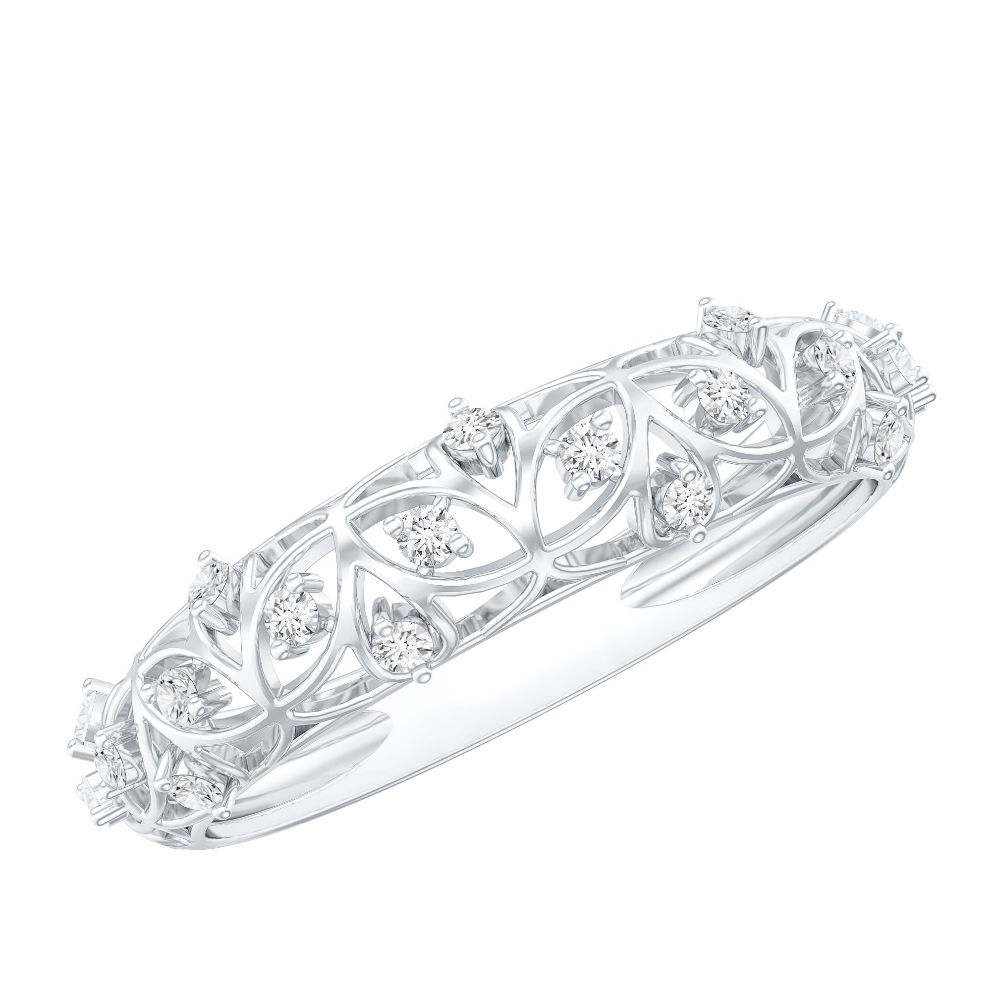 Round Zircon Semi Eternity Band with Filigree Details AAAA - Rosec Jewels
