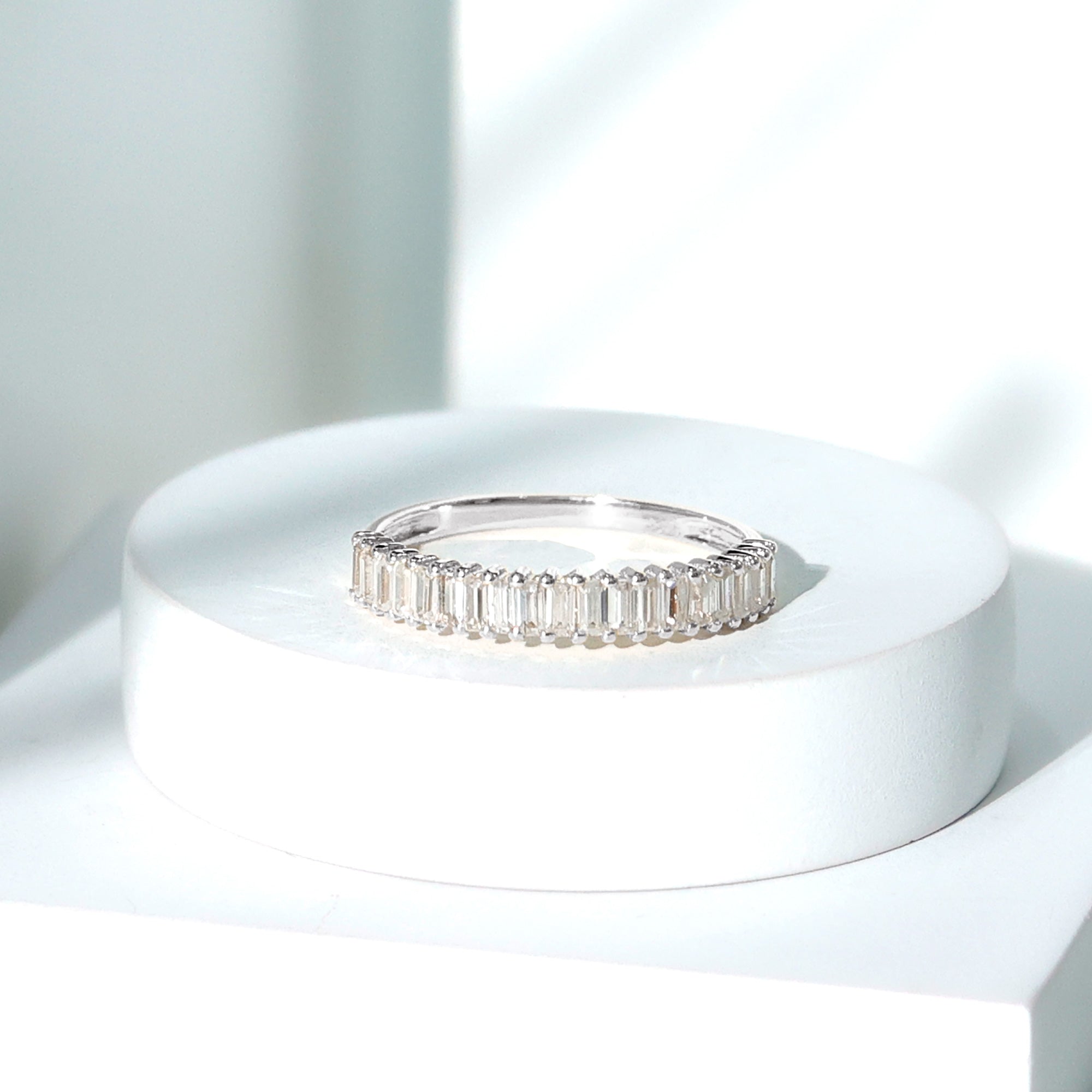 Minimal Baguette Cut Cubic Zirconia Half Eternity Ring AAAA - Rosec Jewels