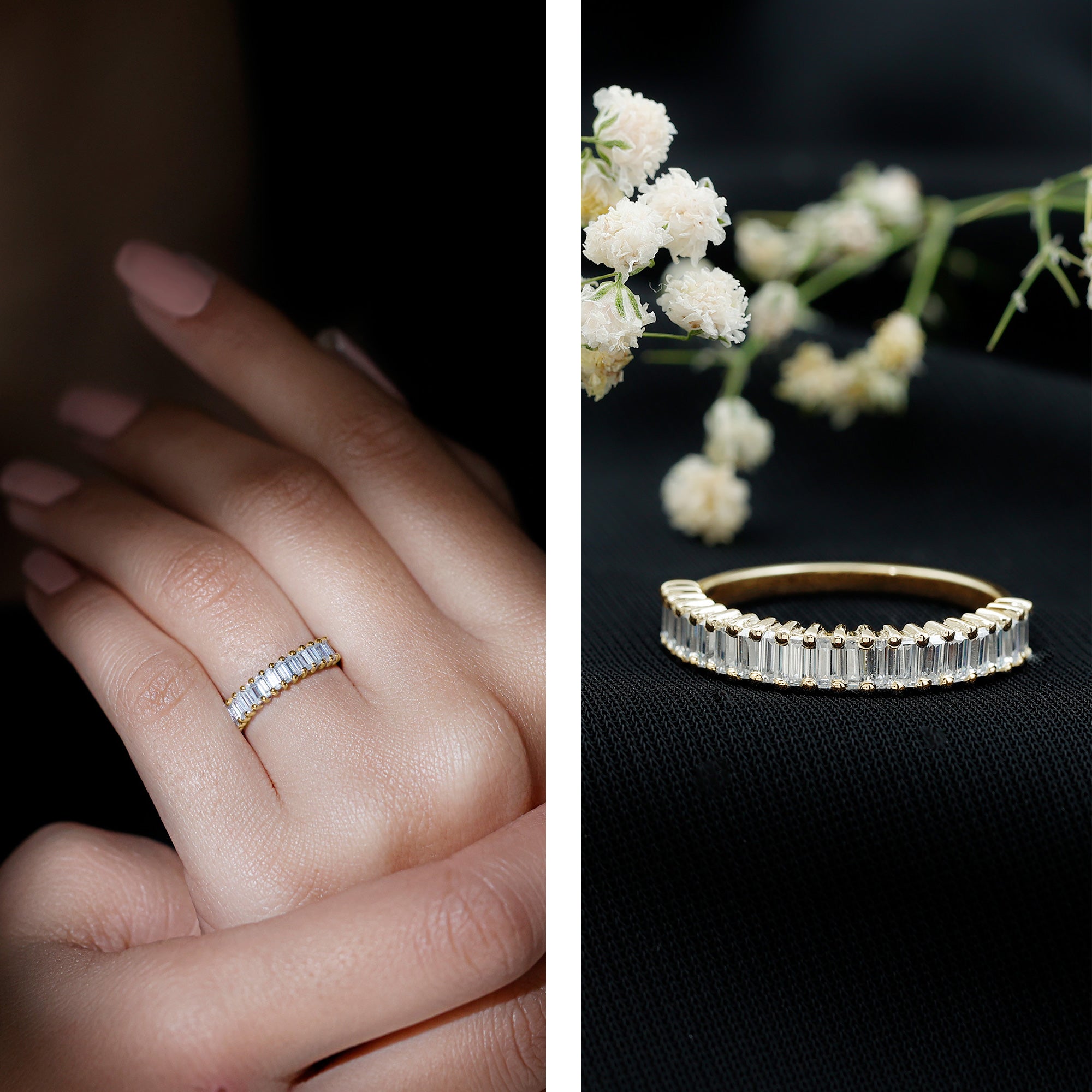 Minimal Baguette Cut Cubic Zirconia Half Eternity Ring AAAA - Rosec Jewels