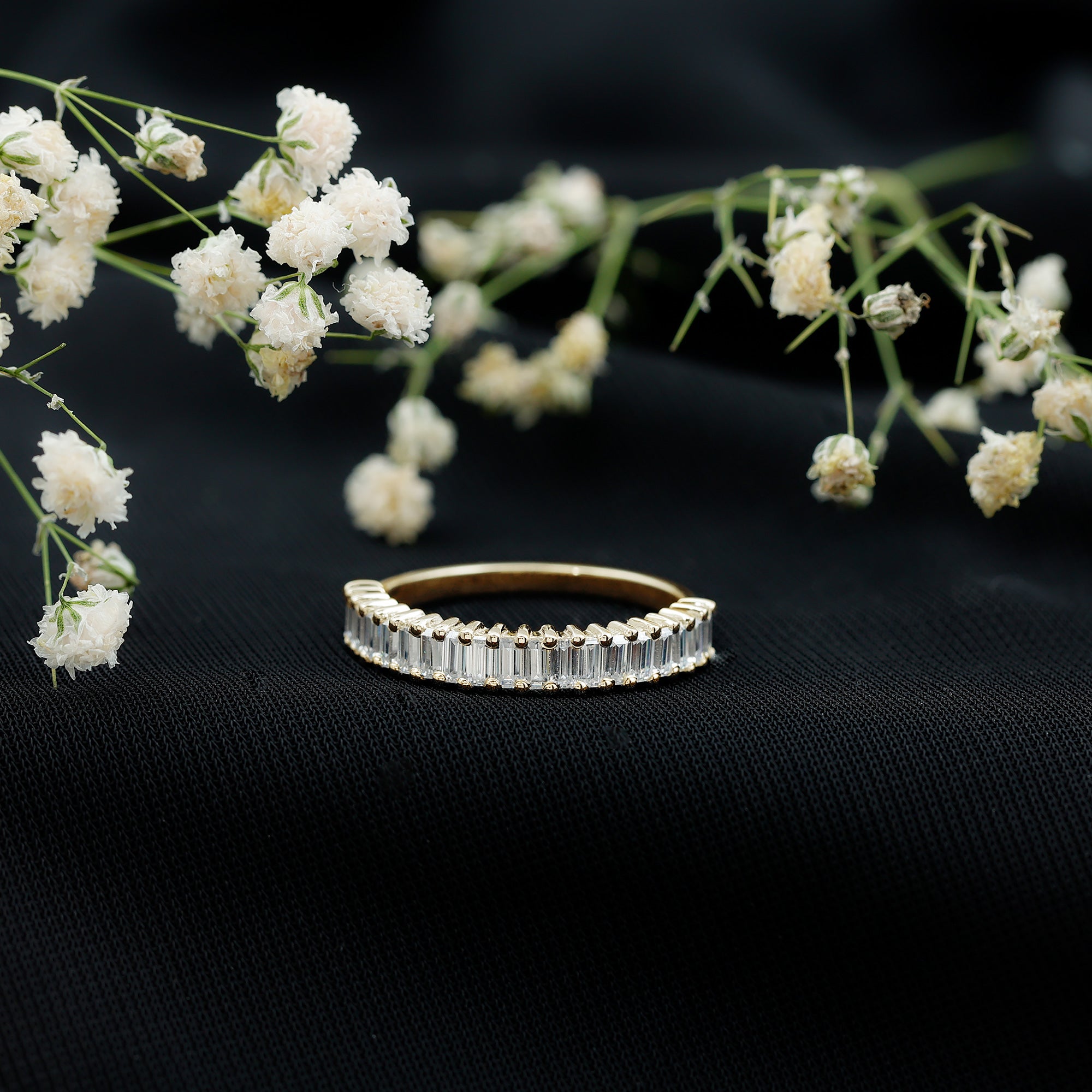 Minimal Baguette Cut Cubic Zirconia Half Eternity Ring AAAA - Rosec Jewels