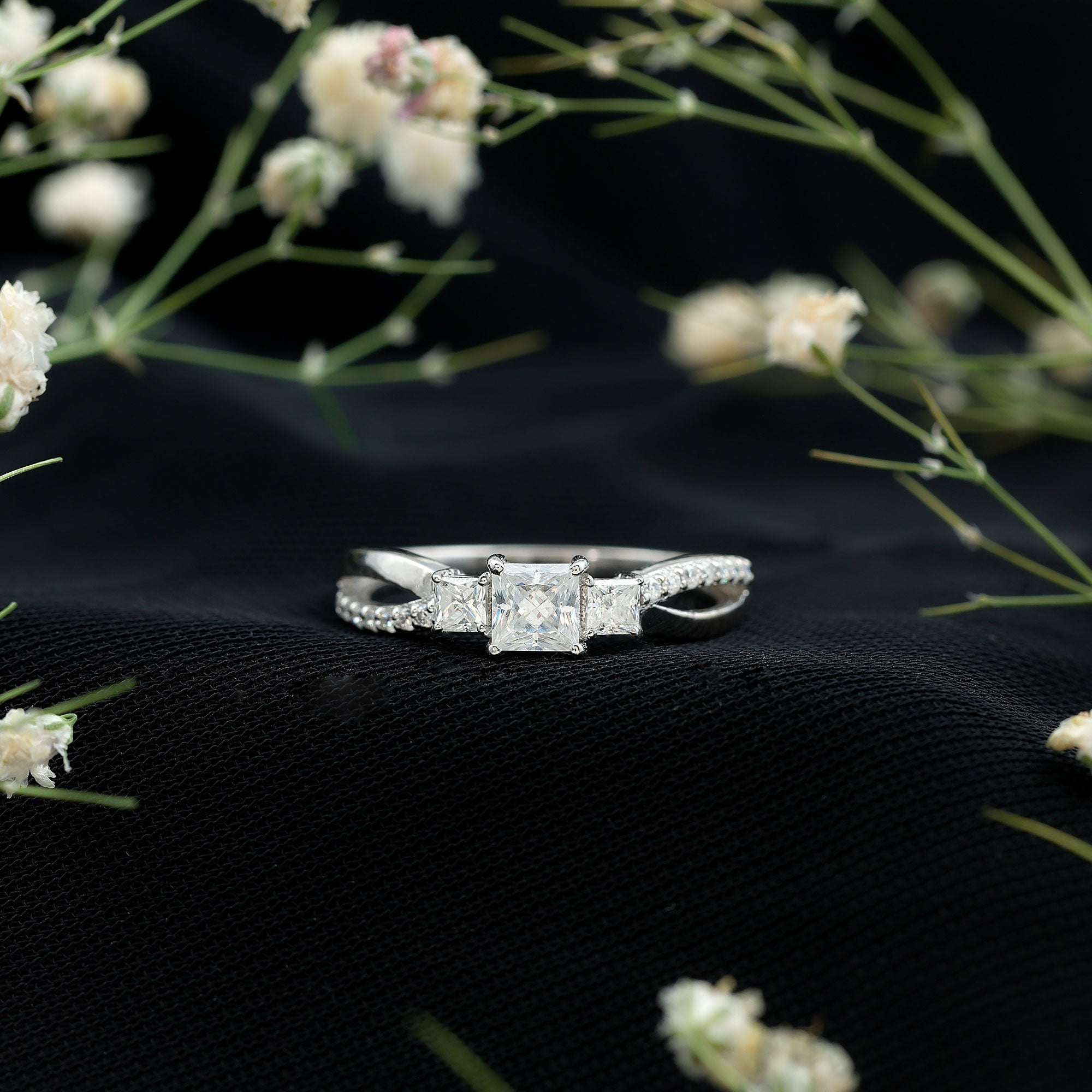 3/4 CT Princess Cut Three Stone Zircon Infinity Promise Ring AAAA - Rosec Jewels