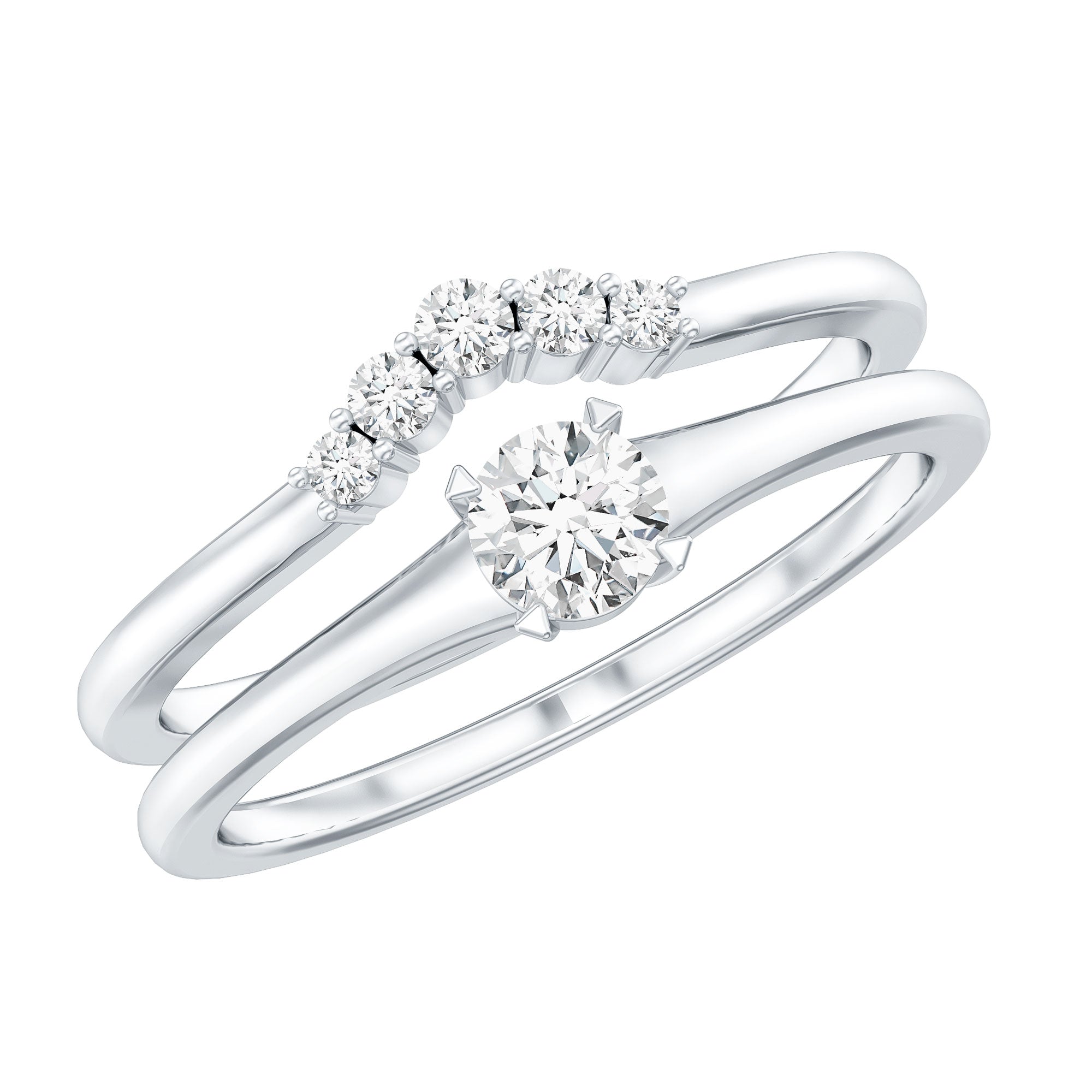 Round Cut Moissanite Engagement Ring with Wedding Band D-VS1 - Rosec Jewels