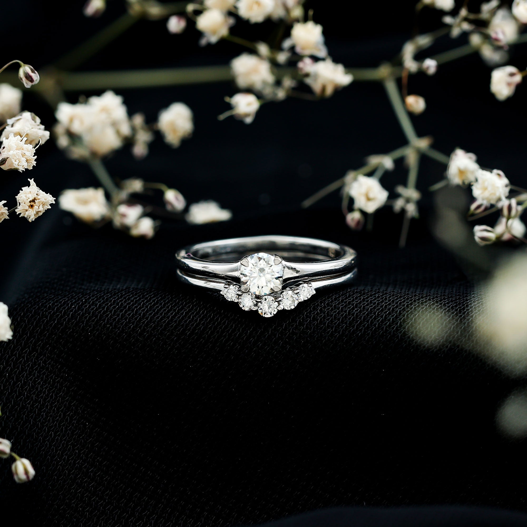 Round Cut Moissanite Engagement Ring with Wedding Band D-VS1 - Rosec Jewels
