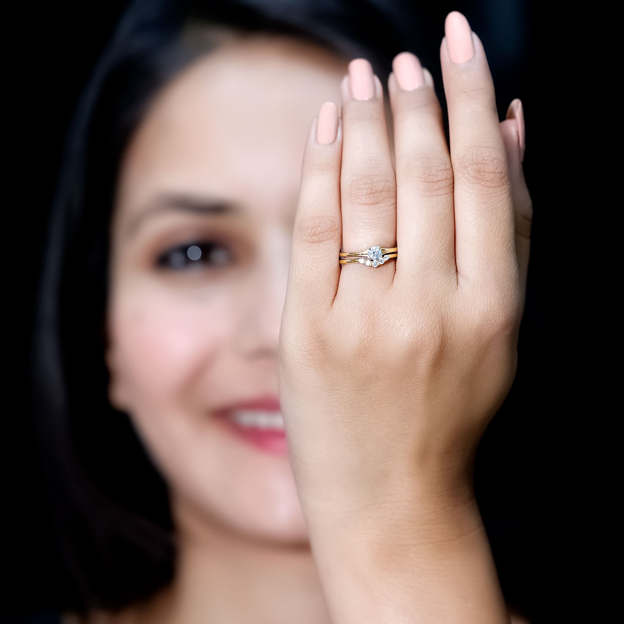 Round Cut Moissanite Engagement Ring with Wedding Band D-VS1 - Rosec Jewels