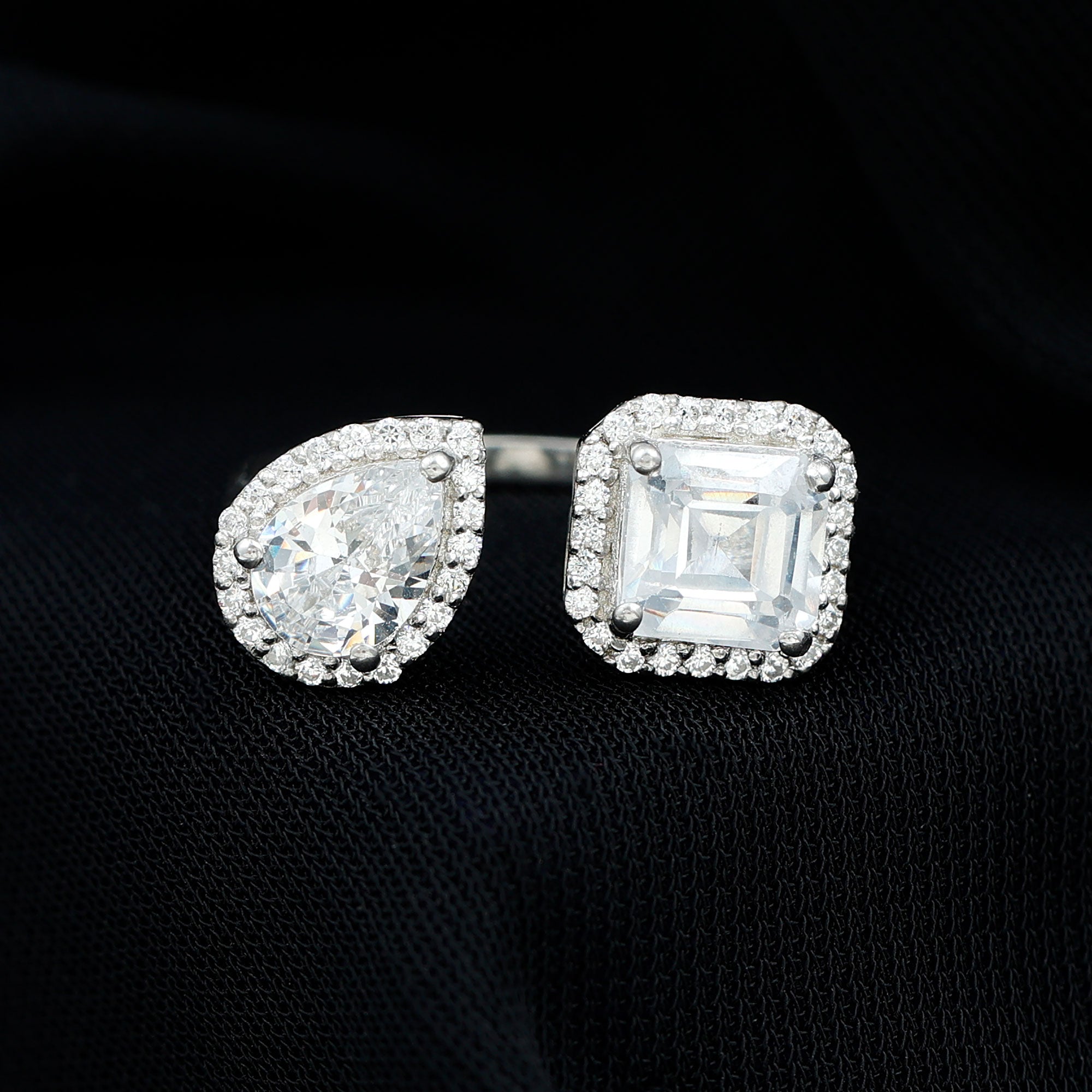 Certified Simulated Diamond Two Stone Cuff Engagement Ring AAAA - Rosec Jewels