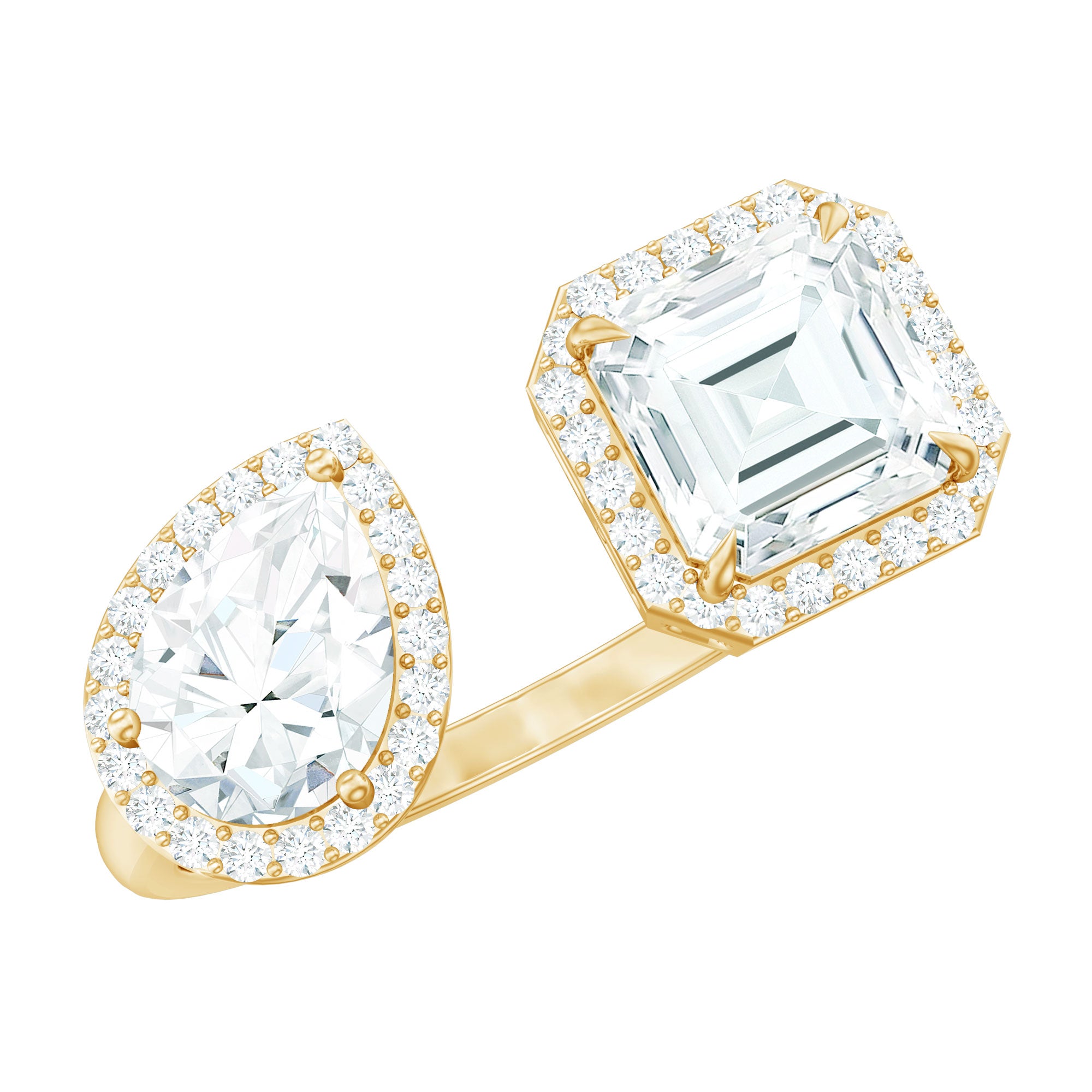 Certified Simulated Diamond Two Stone Cuff Engagement Ring AAAA - Rosec Jewels