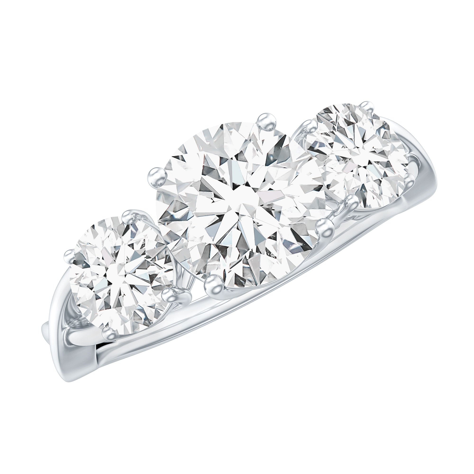 3 Stone Round Cubic Zirconia Crossover Engagement Ring AAAA - Rosec Jewels