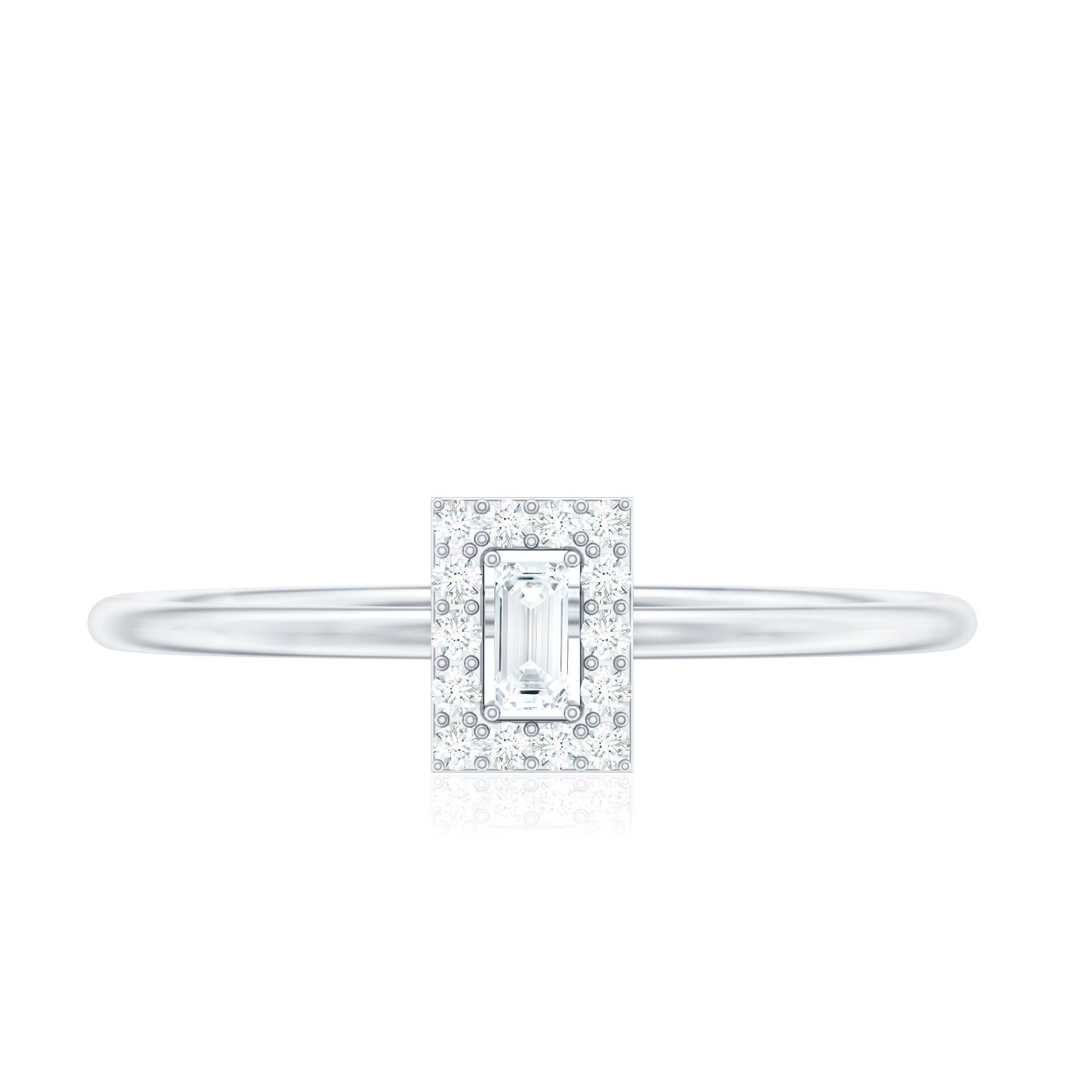 Rosec Jewels-Dainty Baguette Cut Moissanite Promise Ring with Halo