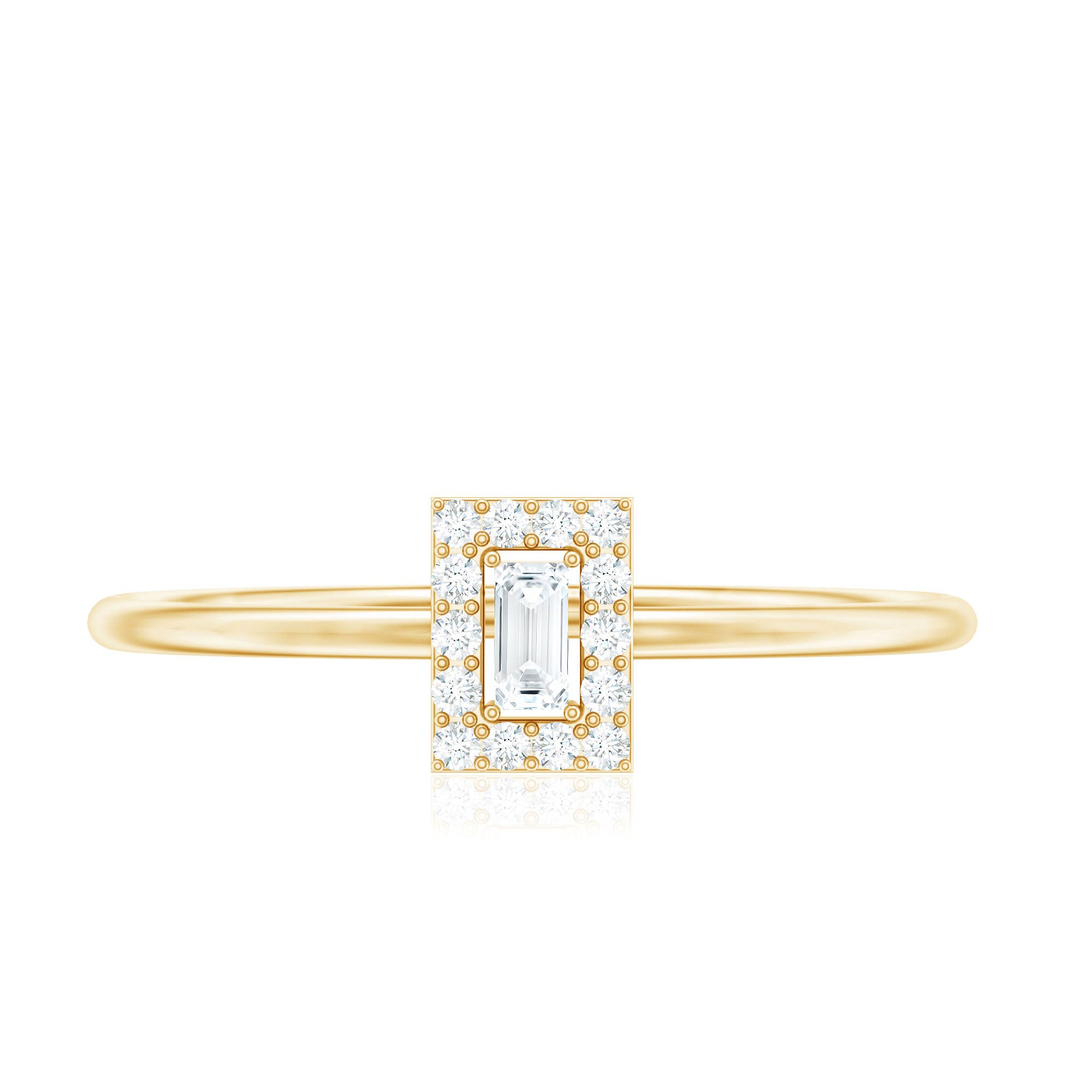 Rosec Jewels-Dainty Baguette Cut Moissanite Promise Ring with Halo