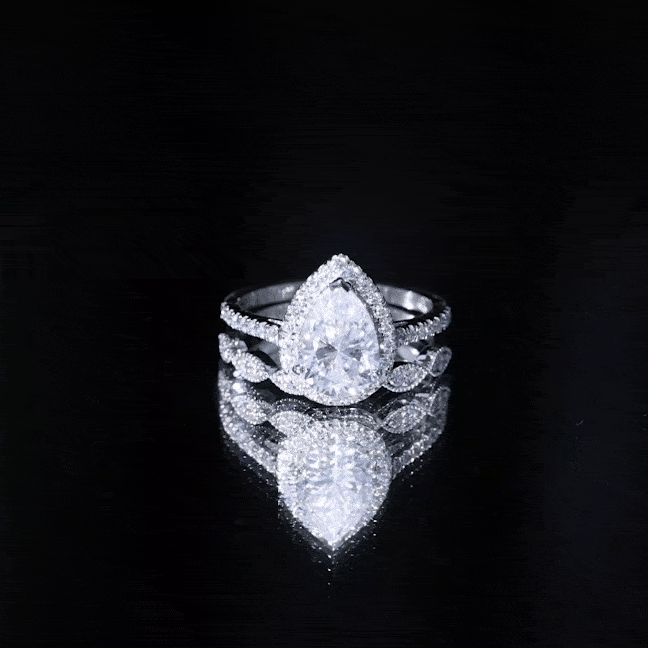 Certified Moissanite Teardrop Engagement Ring Set D-VS1 - Rosec Jewels