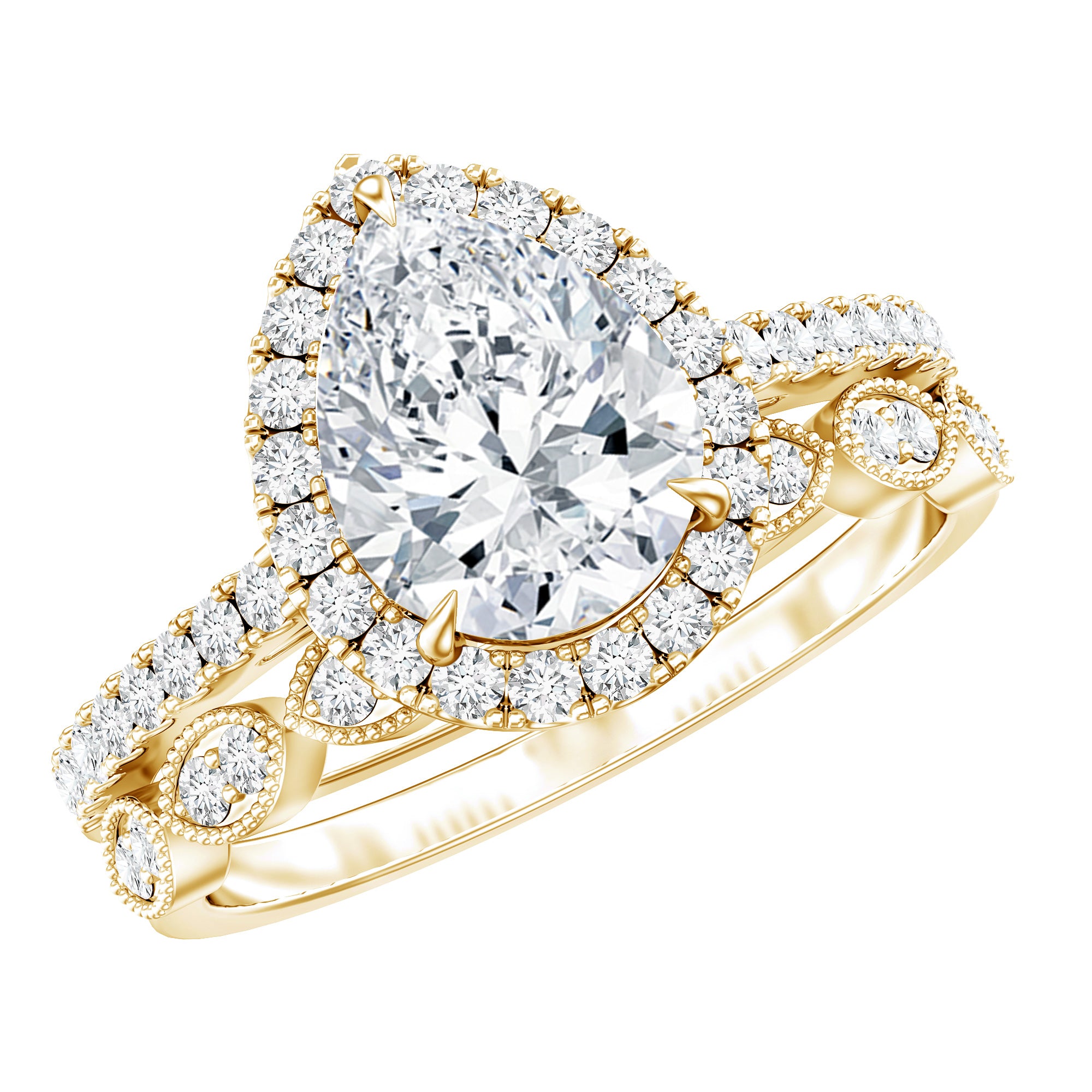 Certified Moissanite Teardrop Engagement Ring Set D-VS1 - Rosec Jewels
