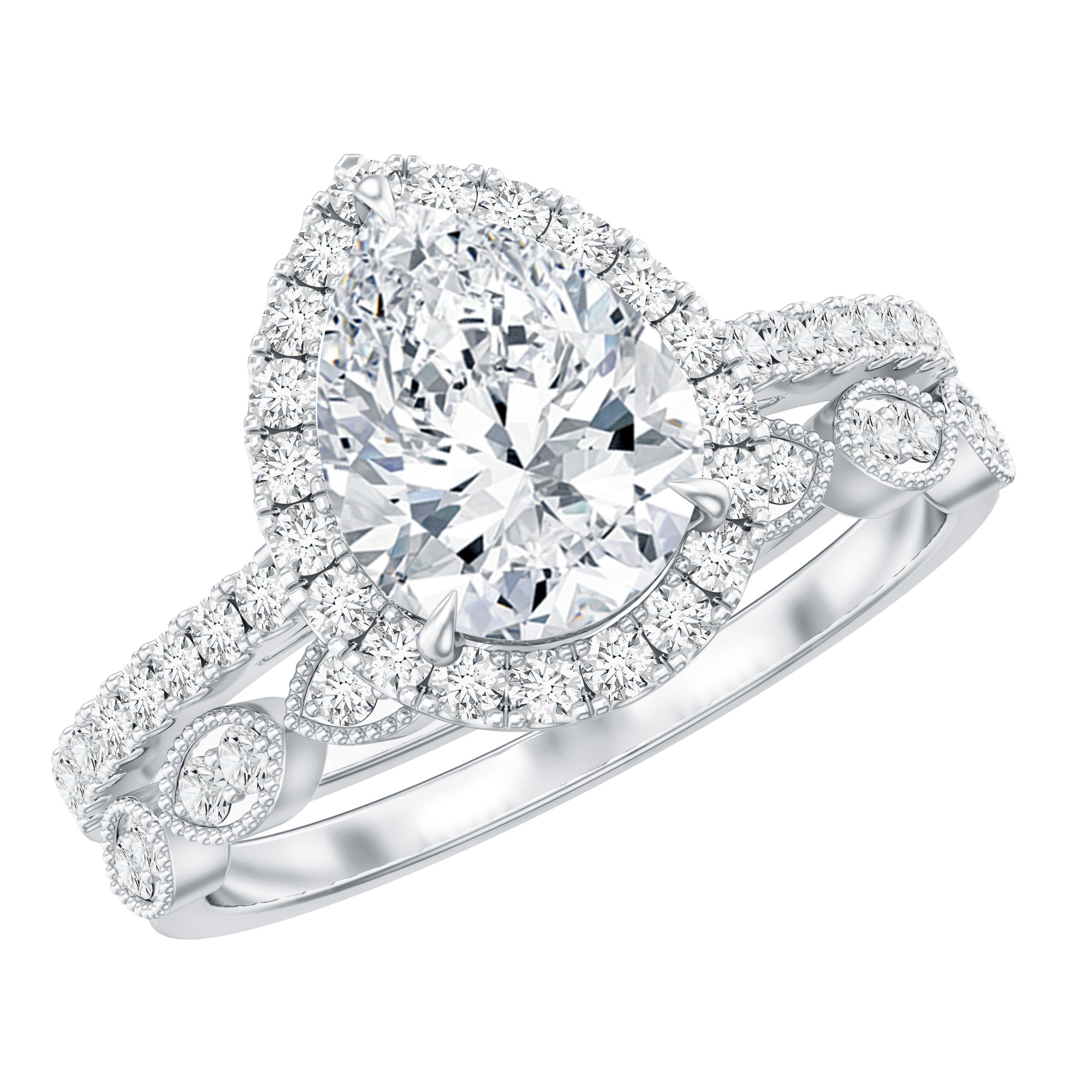 1.49 Carat Cubic Zirconia Teardrop Wedding Ring Set for Women AAAA - Rosec Jewels