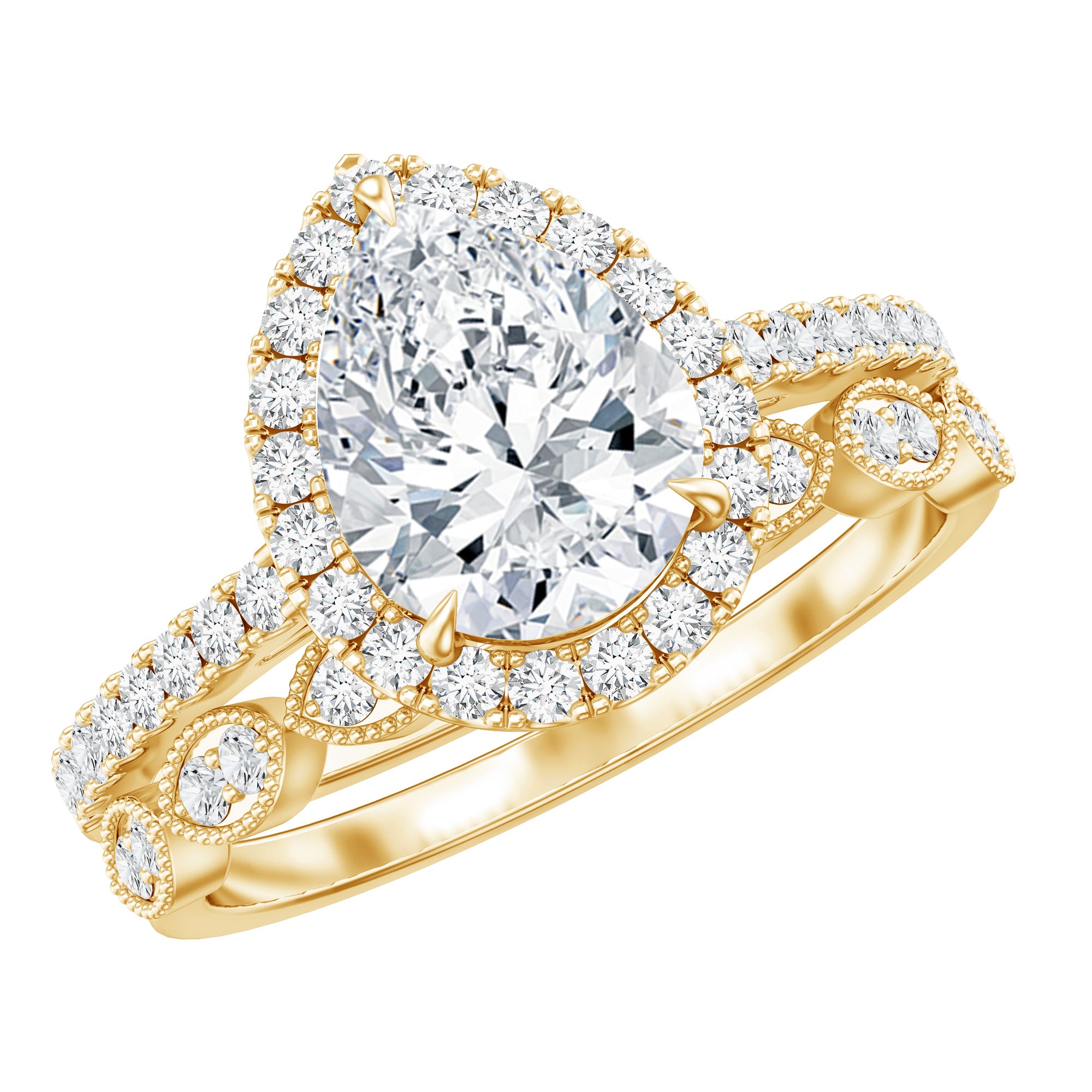 1.49 Carat Cubic Zirconia Teardrop Wedding Ring Set for Women AAAA - Rosec Jewels