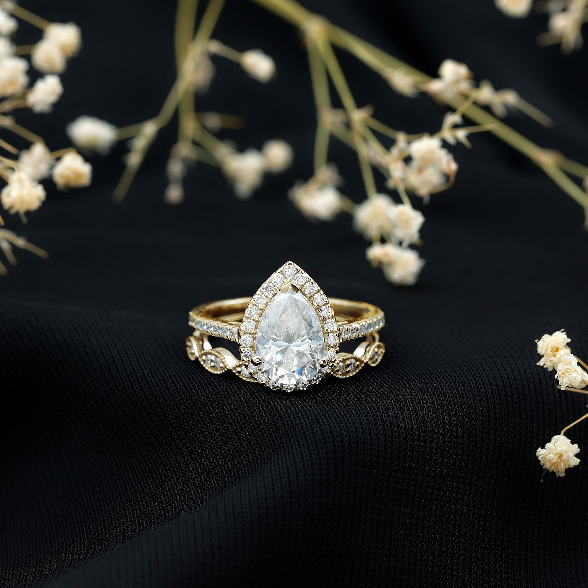 1.49 Carat Cubic Zirconia Teardrop Wedding Ring Set for Women AAAA - Rosec Jewels