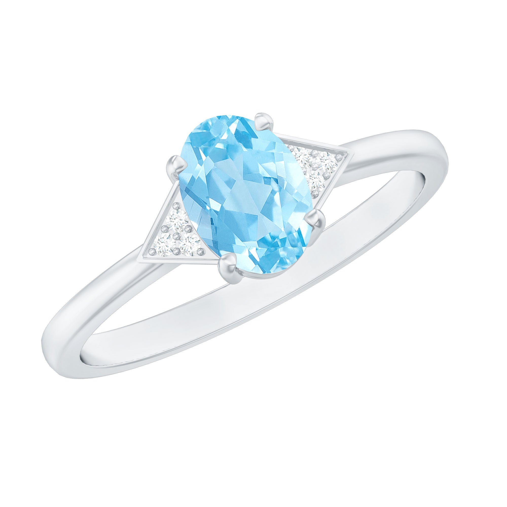 Genuine 6X8mm Aquamarine Oval Engagement Ring with Diamond
